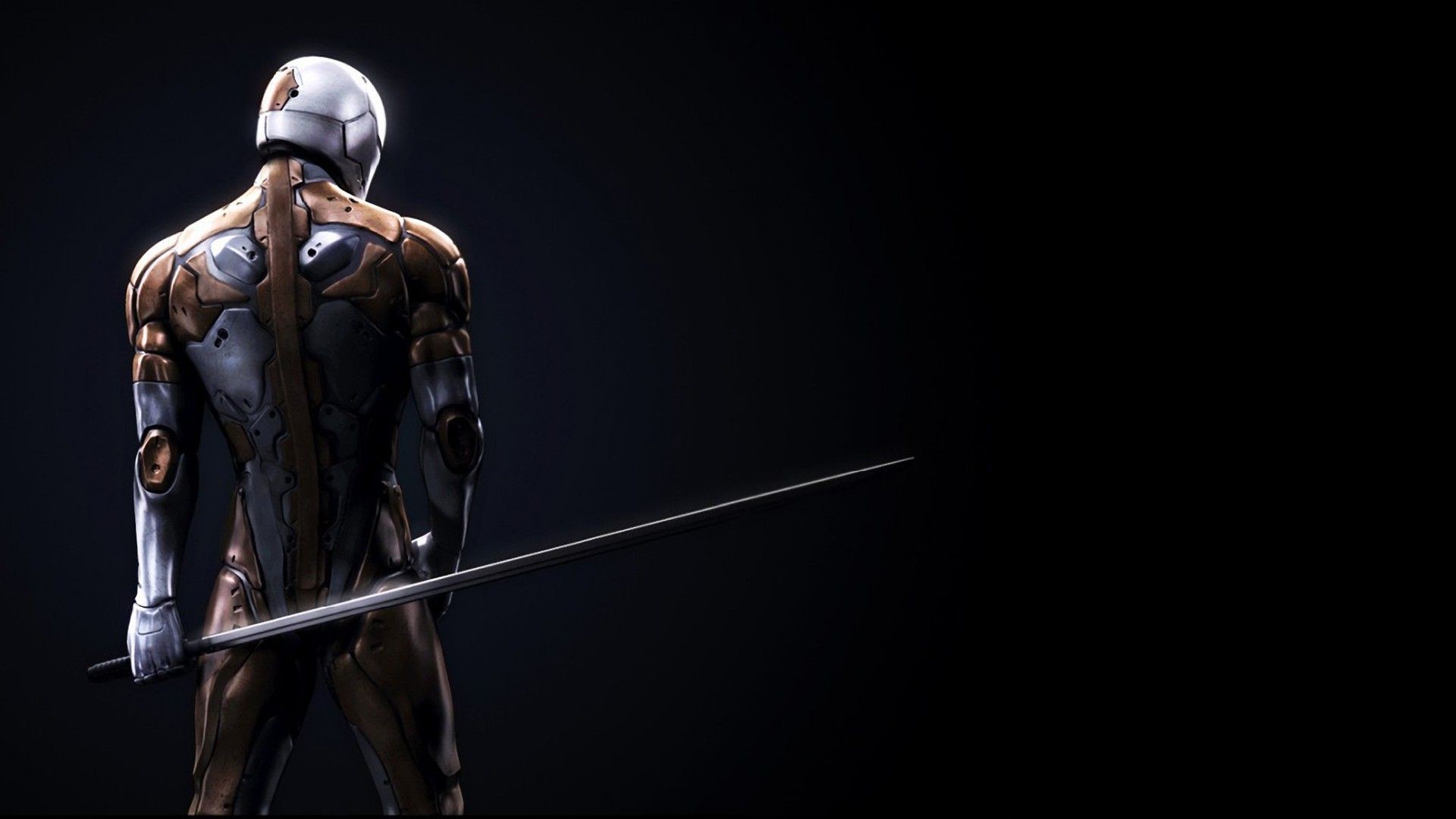 Gray Fox, Metal Gear Solid, Ninja cyborg, Spada, Sfondo nero, 16:9 Full HD, wallpaper widescreen