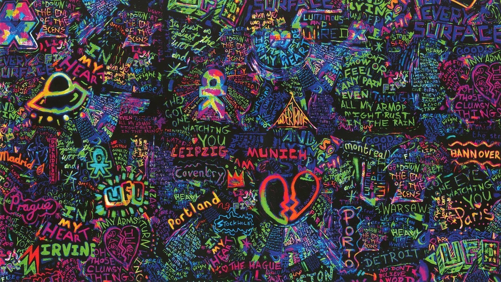 Mylo Xyloto, Coldplay, Graffiti, Neon, Colorato, Full HD, sfondo per PC e portatile