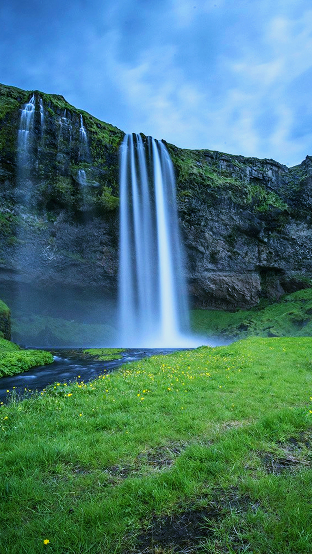 Seljalandsfoss, Islanda, Cascata, Prato verde, Full HD, schermata di blocco del cellulare