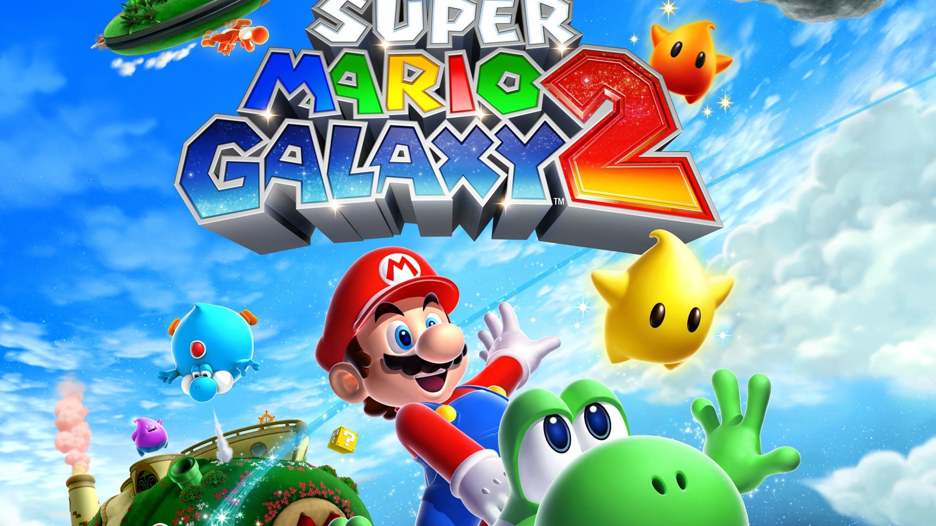 Super Mario Galaxy 2, Mario, Yoshi, Luma, 1920x1080, immagine di sfondo