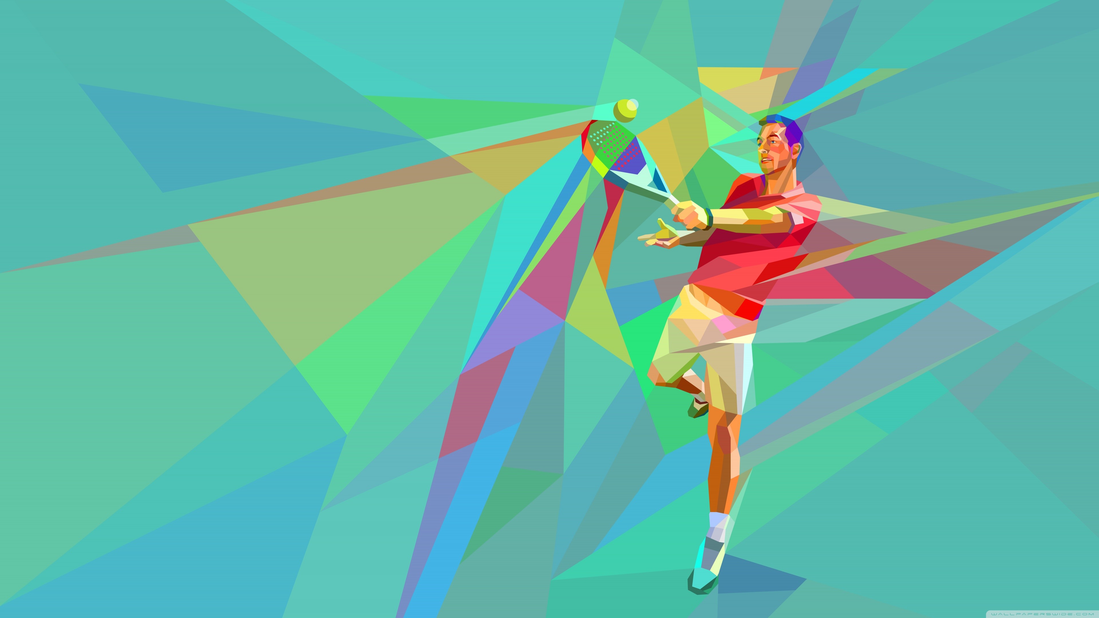 Tennista, Low poly, Arte geometrica, Turchese, 3840x2160, sfondo per PC