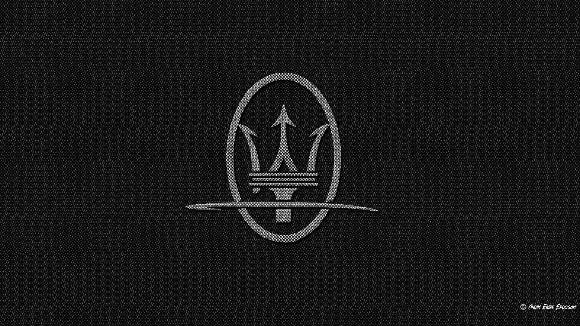 Logo Maserati, Tridente, Fibra di carbonio, Grigio, 16:9 Full HD, wallpaper widescreen