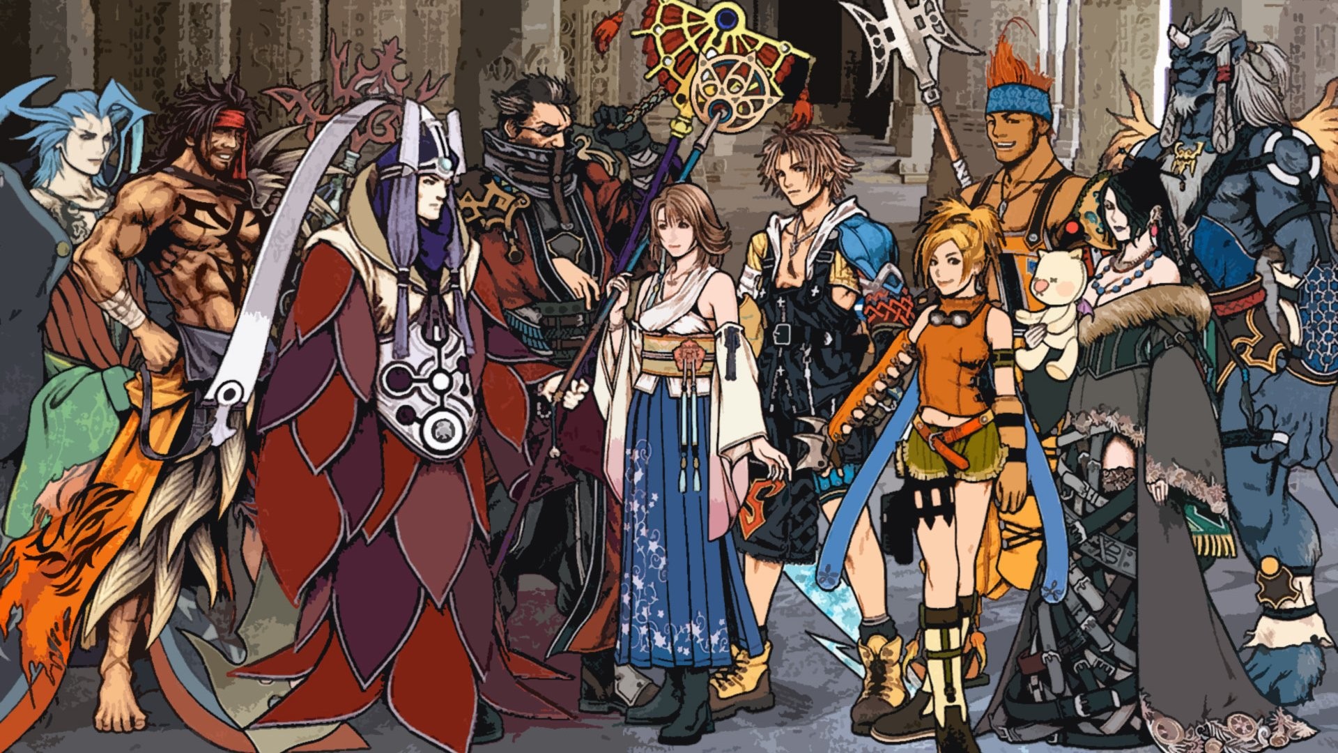 Final Fantasy X, Tidus, Yuna, Auron, Lulu, Wakka, Rikku, Kimahri, Seymour, sfondo desktop Full HD