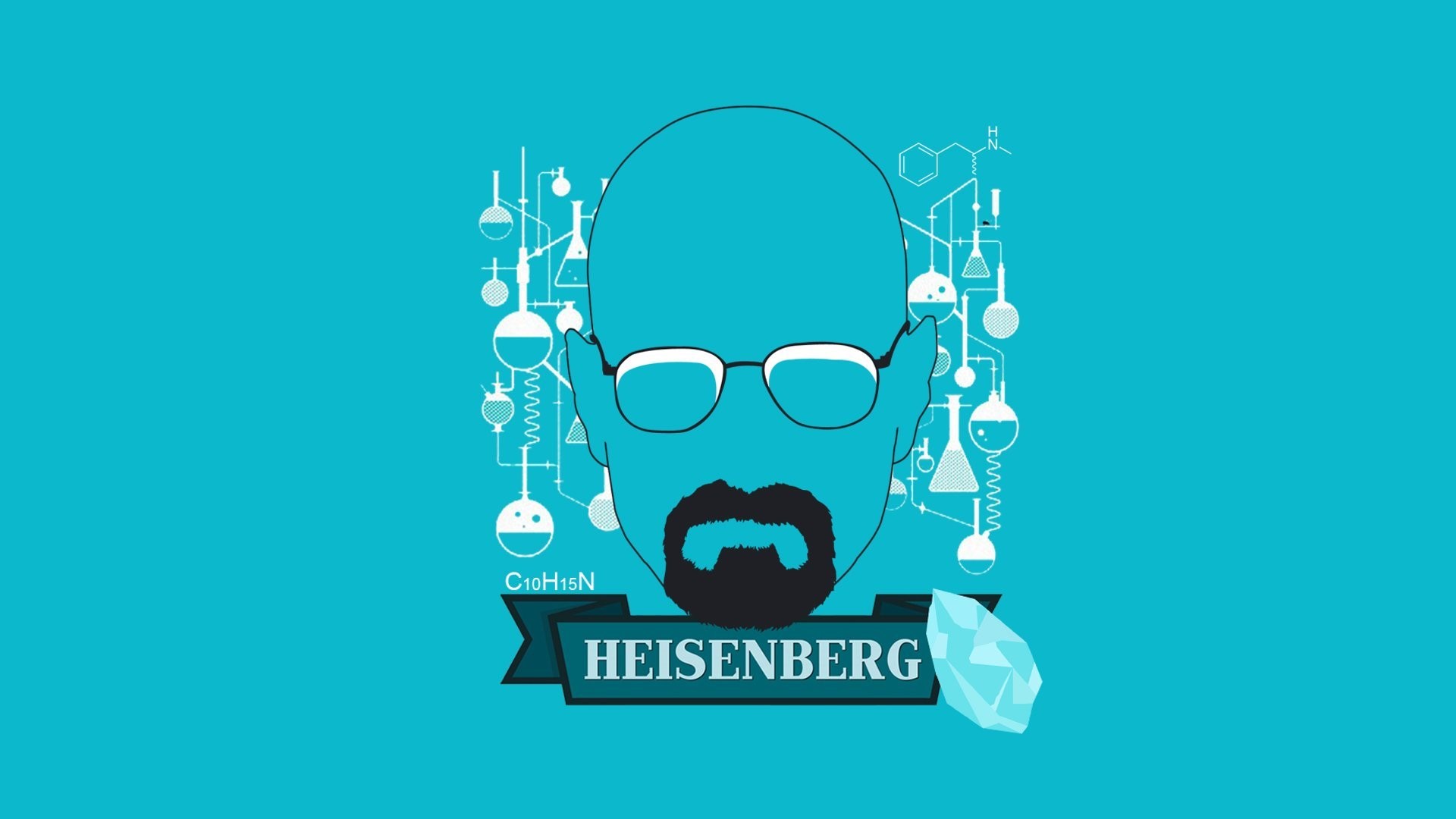 Heisenberg, Walter White, Breaking Bad, Illustrazione minimalista, Vetreria da laboratorio, Sfondo azzurro, wallpaper desktop