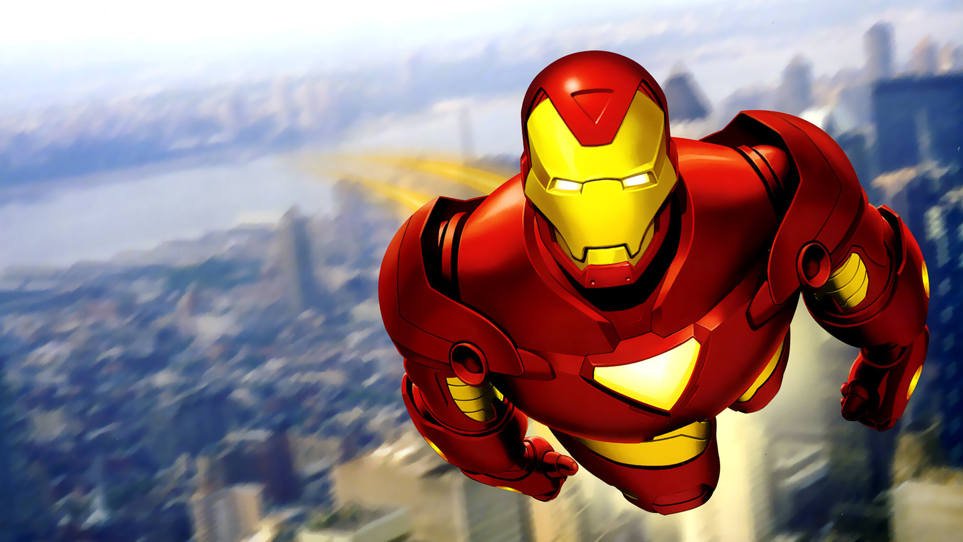 Iron Man, Fumetto, In volo, Città, Full HD 1080p, sfondo desktop
