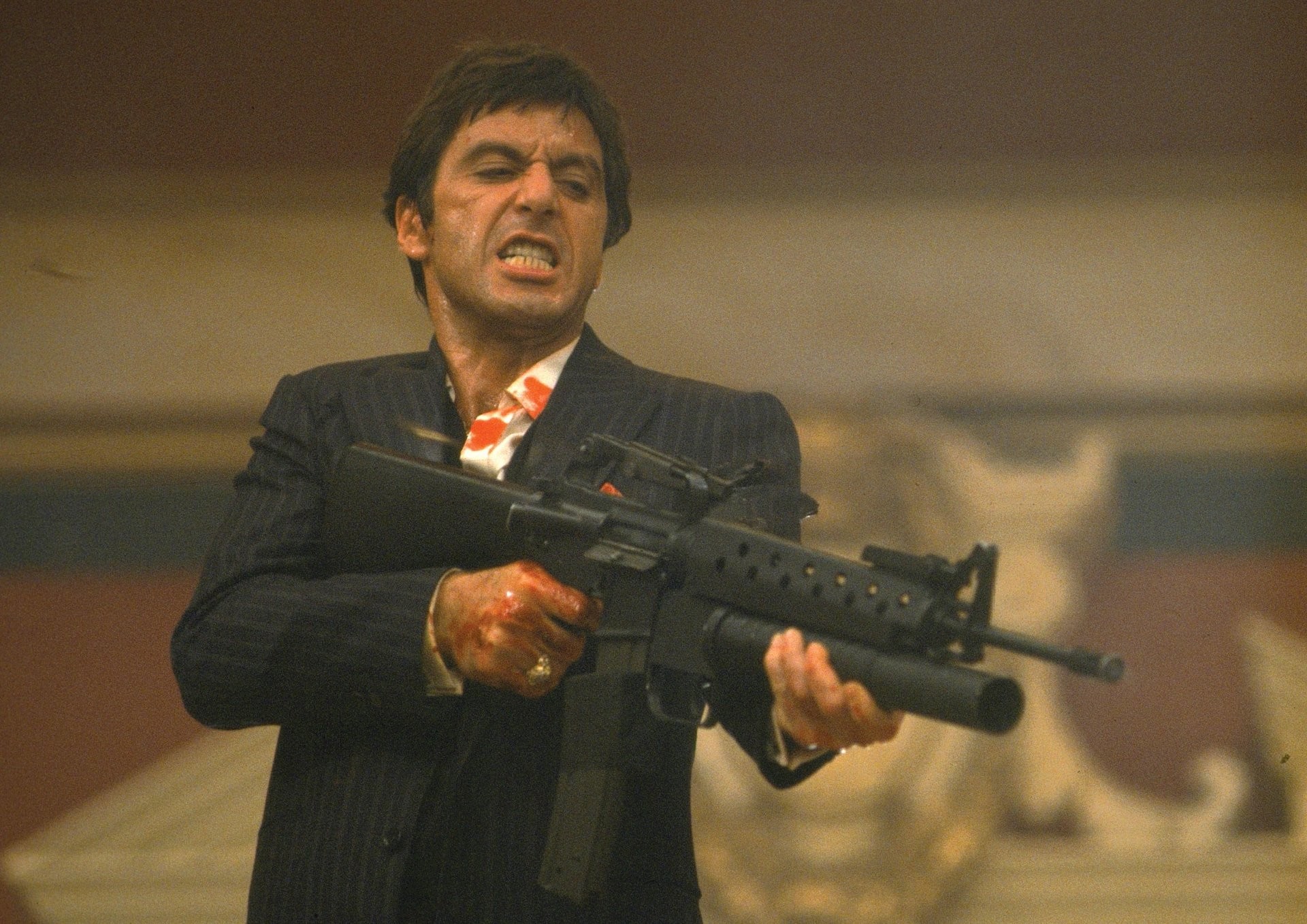 Tony Montana, Al Pacino, Scarface, Fucile, Say hello to my little friend, sfondo desktop Full HD