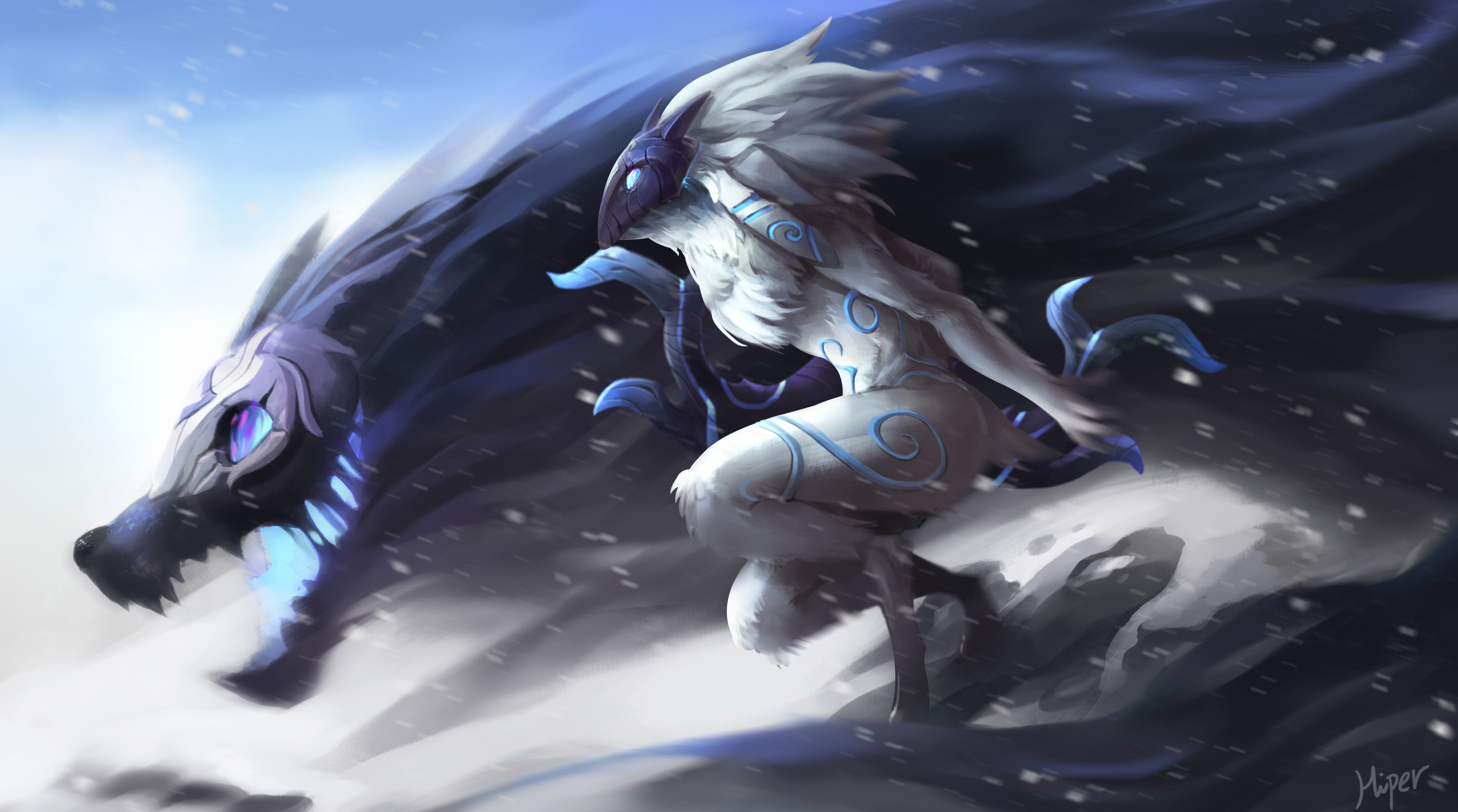 Kindred, League of Legends, Lupo, Neve, 2K, sfondo desktop