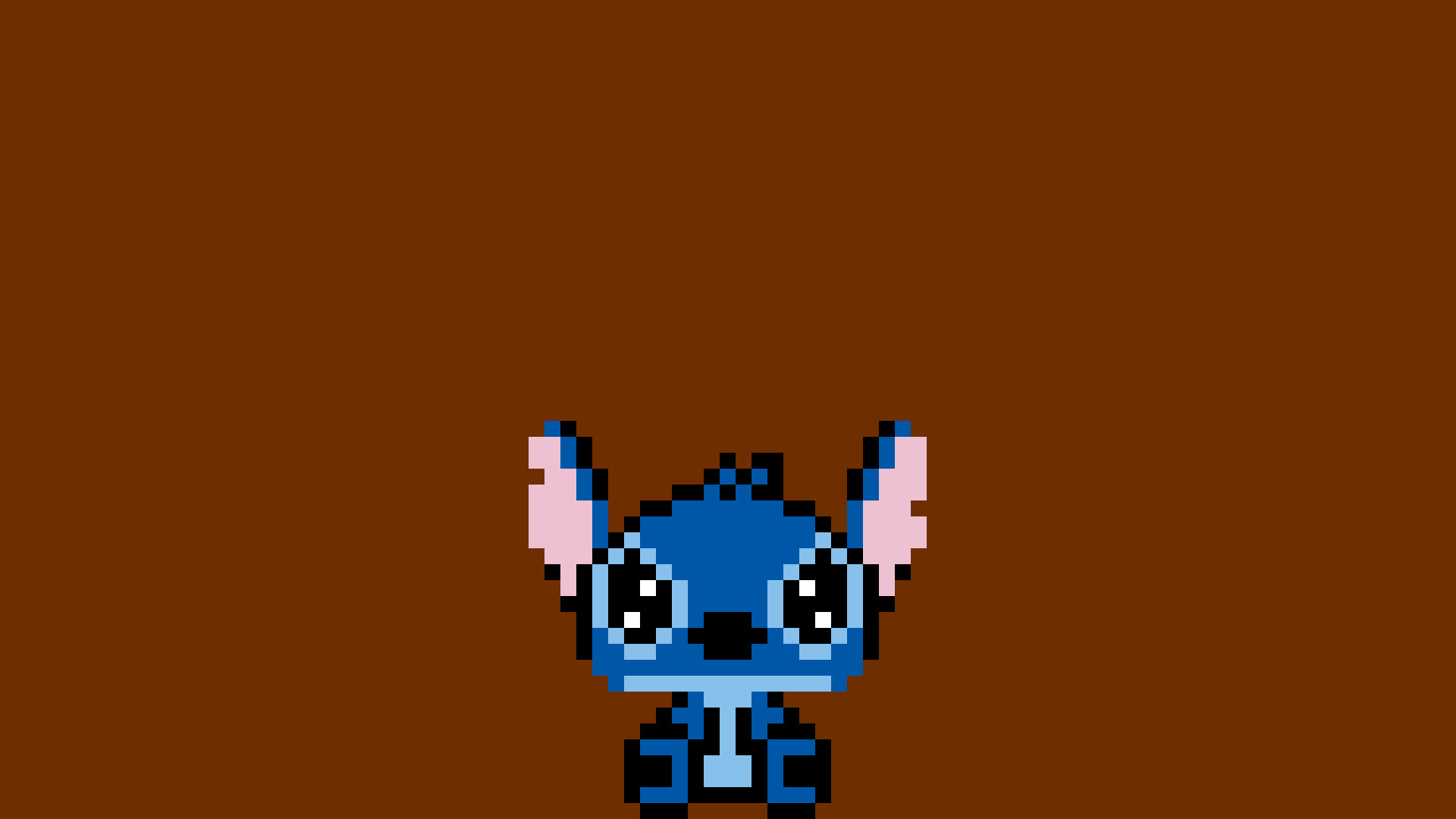 Stitch, Pixel art, Sfondo marrone, Minimalismo, Full HD, wallpaper desktop