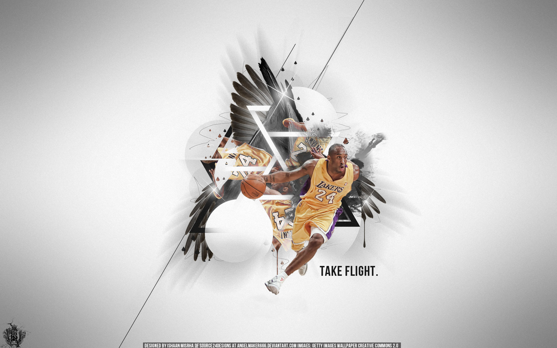 Kobe Bryant, Take Flight, Ali, Sfondo bianco, 16:10 Full HD, wallpaper widescreen