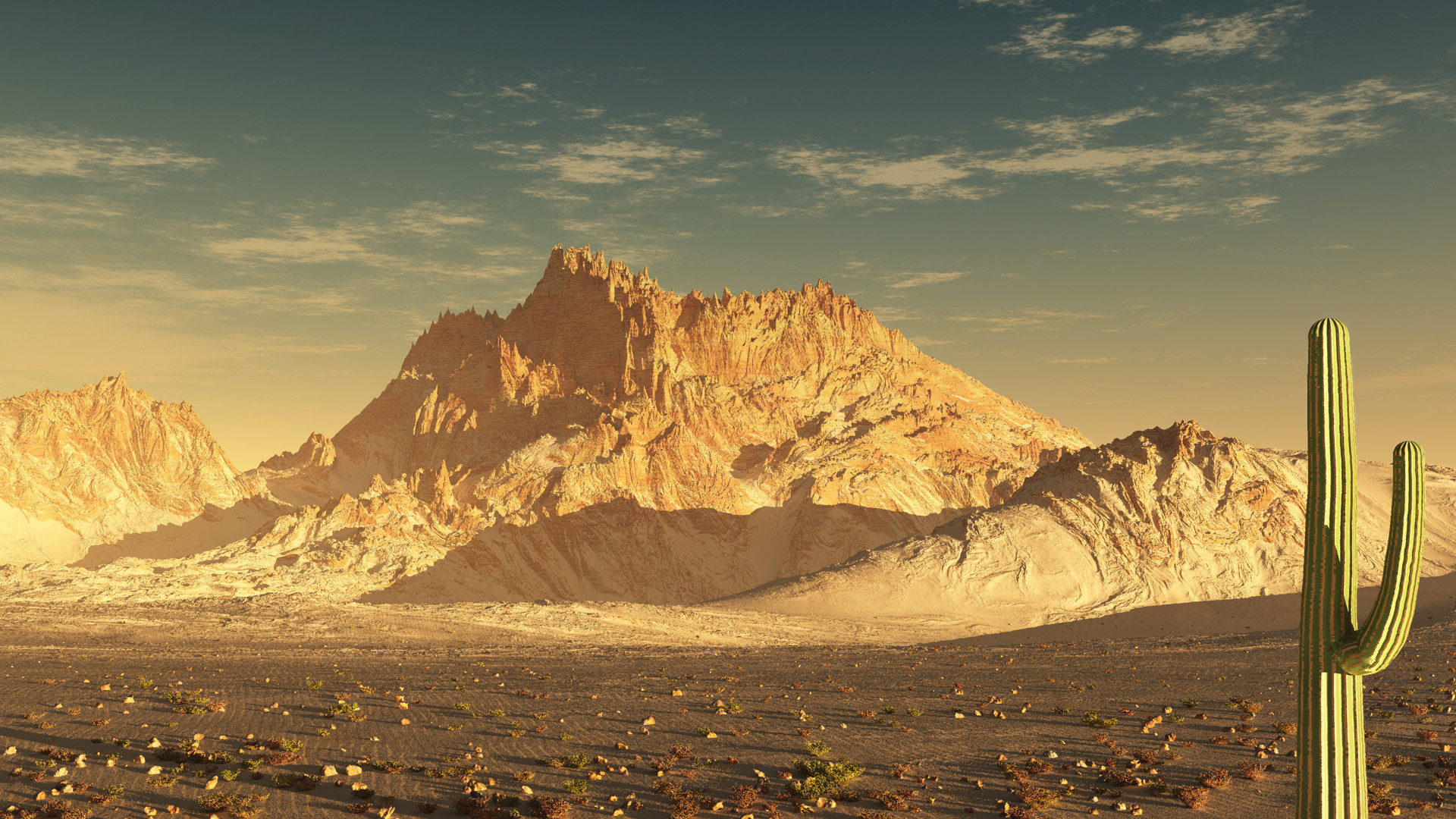 Montagna rocciosa, Cactus Saguaro, Deserto, Nuvole, 1920x1080, wallpaper desktop