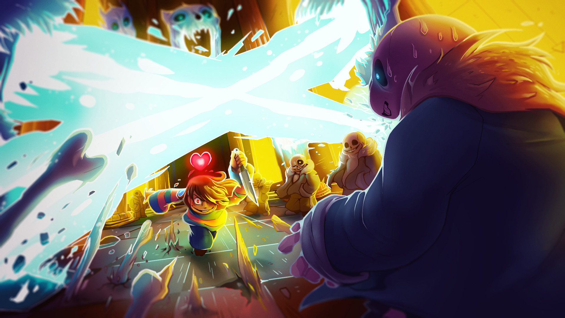 Sans, Frisk, Undertale, Gaster Blaster, Battaglia, Full HD, wallpaper per portatile