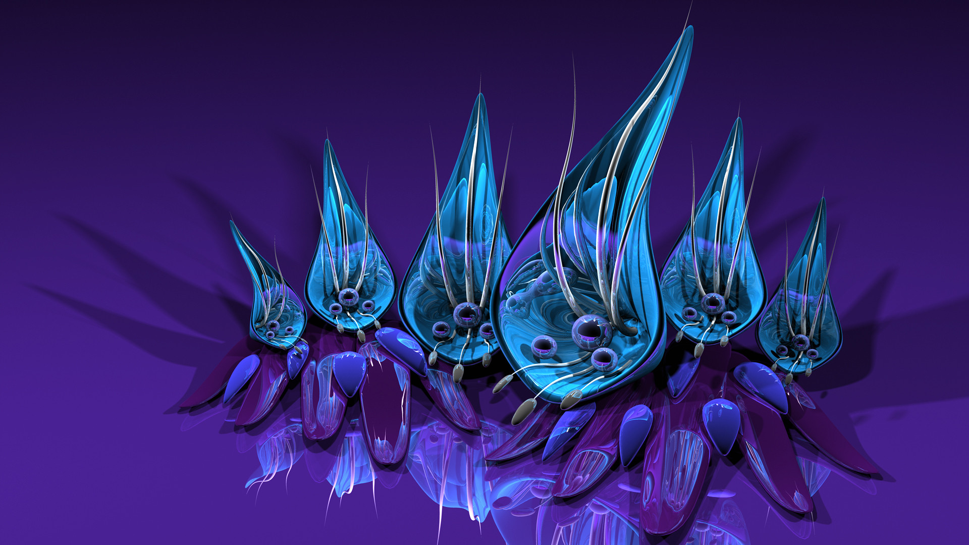 Fiori fantastici, Arte 3D, Viola, Full HD, sfondo Windows 11