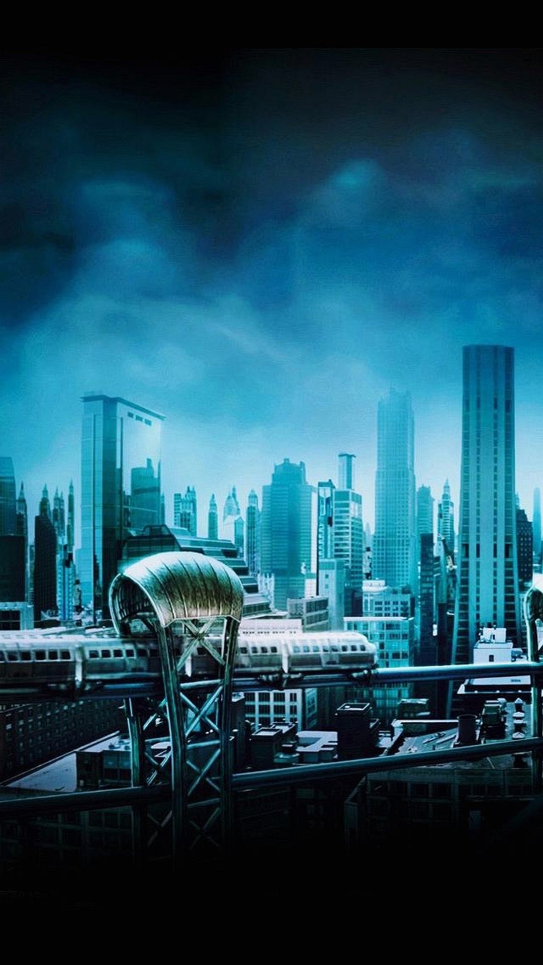 Gotham City, Città futuristica, Grattacieli, Blu, sfondo per il tuo smartphone