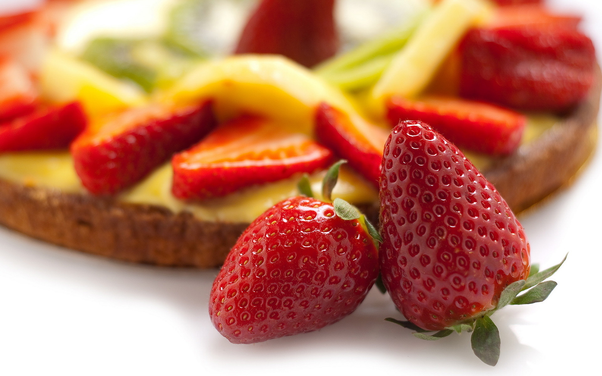 Fragole, Crostata, Frutta, Primo piano, Full HD, sfondo Windows 11
