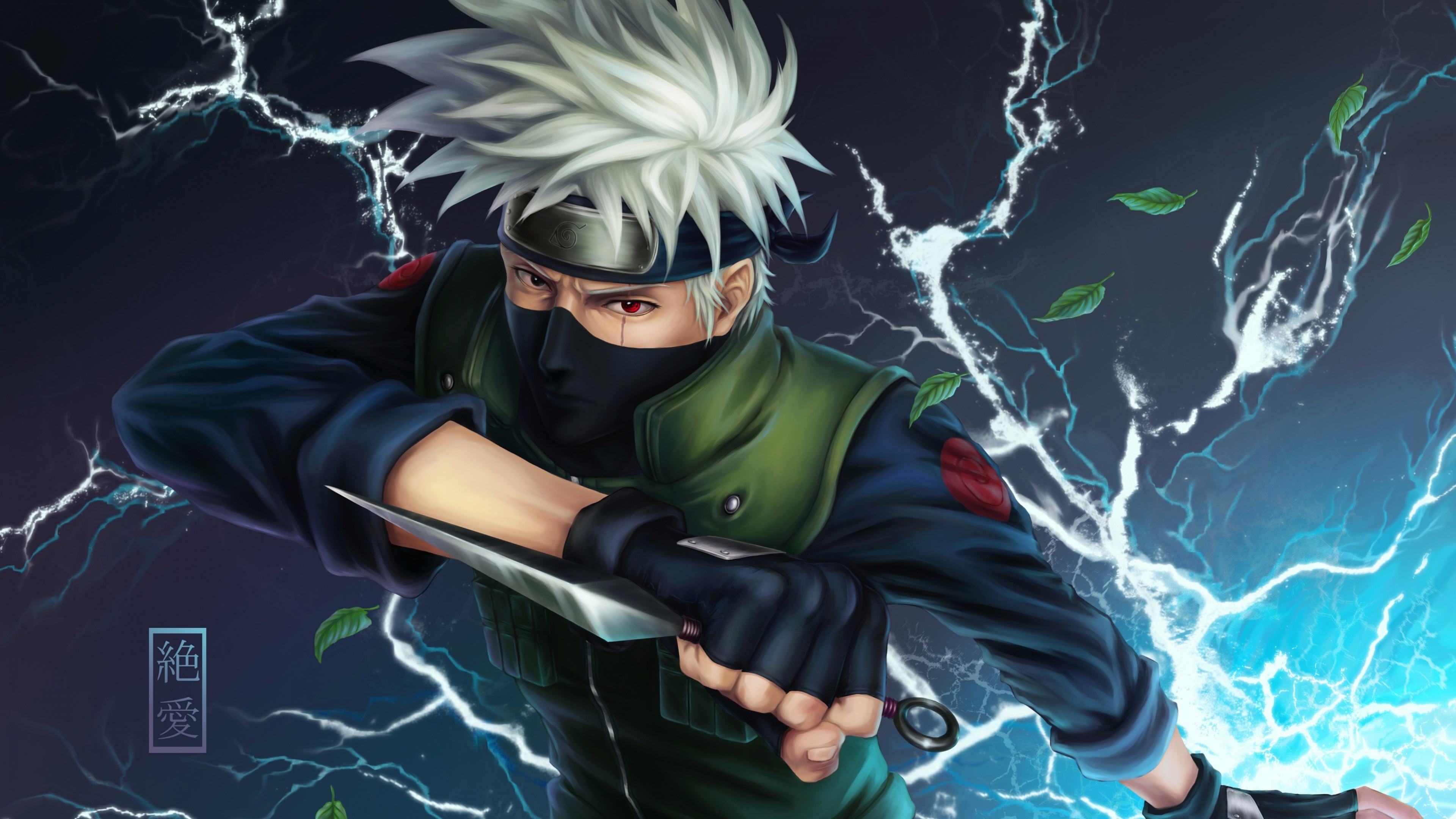 Kakashi Hatake, Naruto, Kunai, Fulmine, Blu, 4K, sfondo desktop