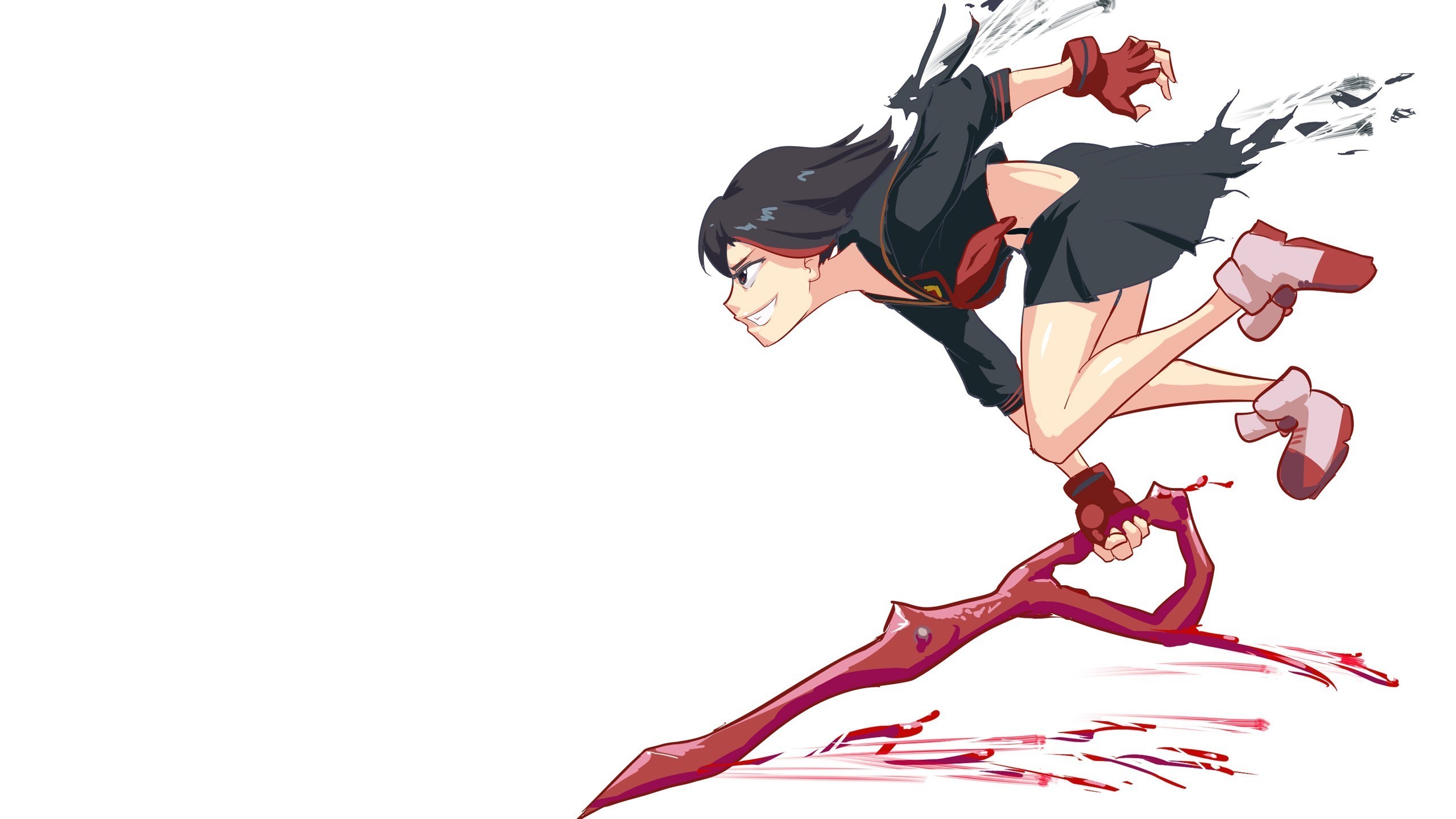 Ryuko Matoi, Kill la Kill, Forbice-spada, Salto, Sfondo bianco, 2K, wallpaper per computer