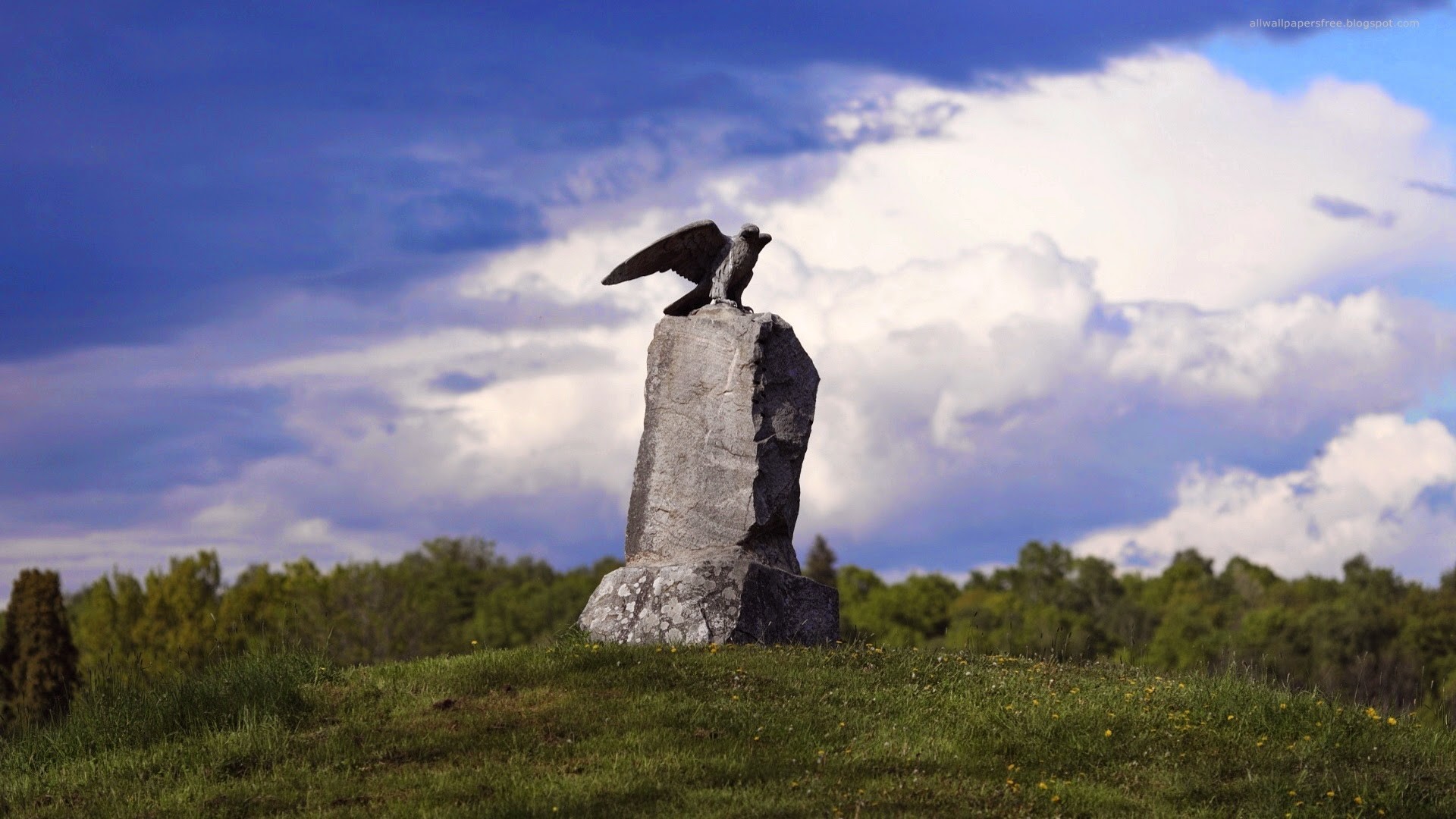 Monumento con aquila, Collina, Nuvole, 1920x1080, sfondo per PC