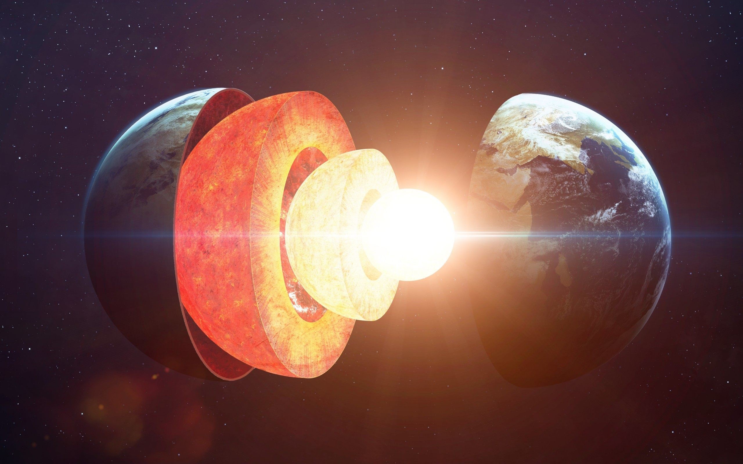 Terra, Nucleo terrestre, Sezione, Strati, 2K, sfondo per portatile