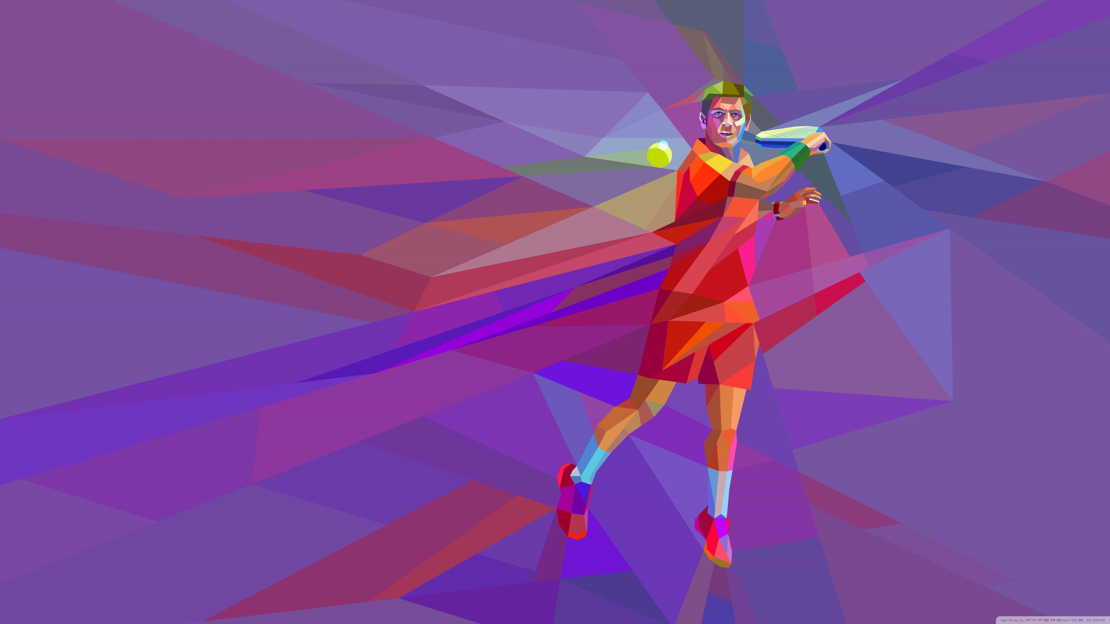 Tennista, Low poly, Viola, 4K, sfondo per PC e portatile