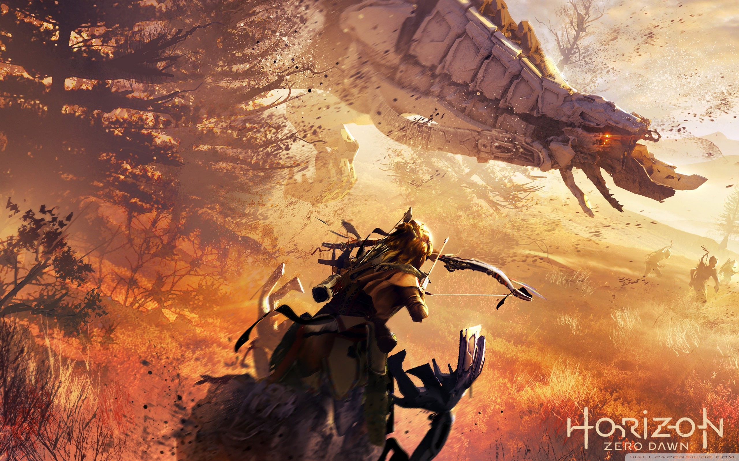 Aloy, Horizon Zero Dawn, Stormbird, Tramonto, 2K, sfondo desktop