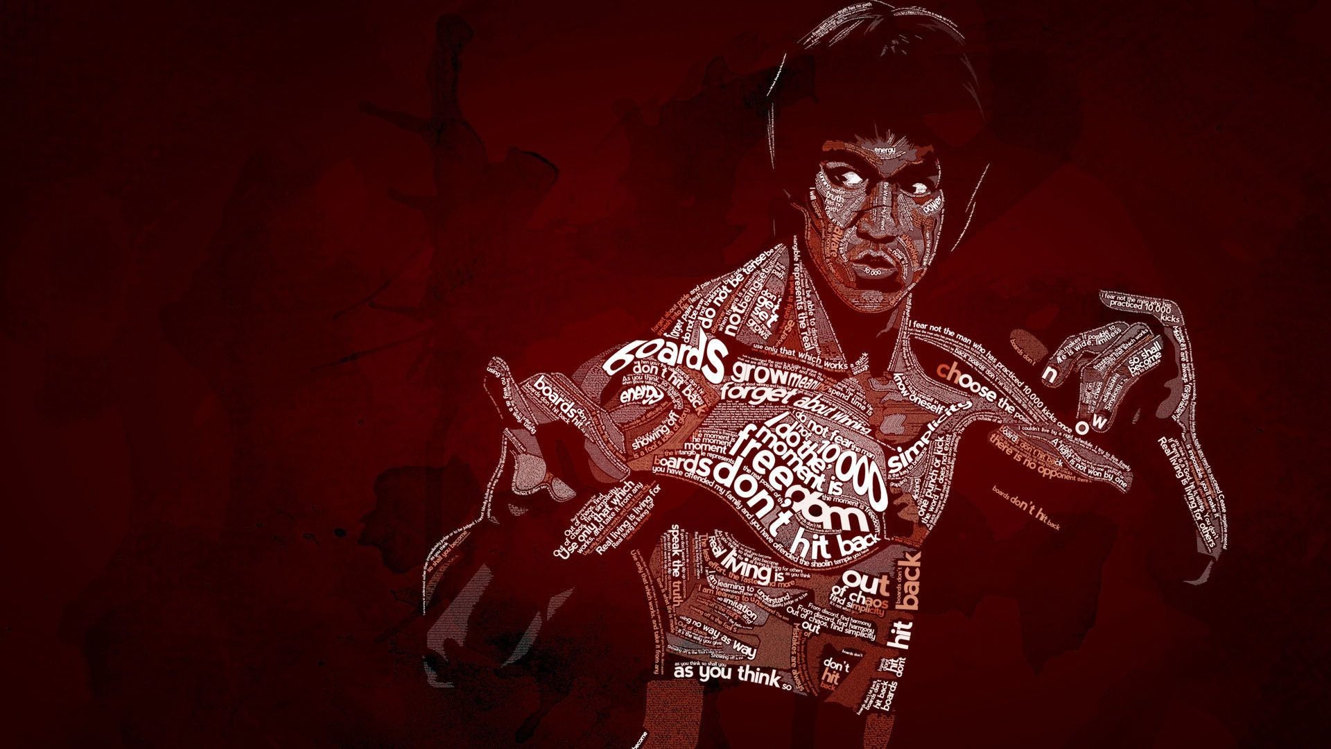 Bruce Lee, Tipografia, Arti marziali, Rosso, Full HD 1080p, sfondo desktop