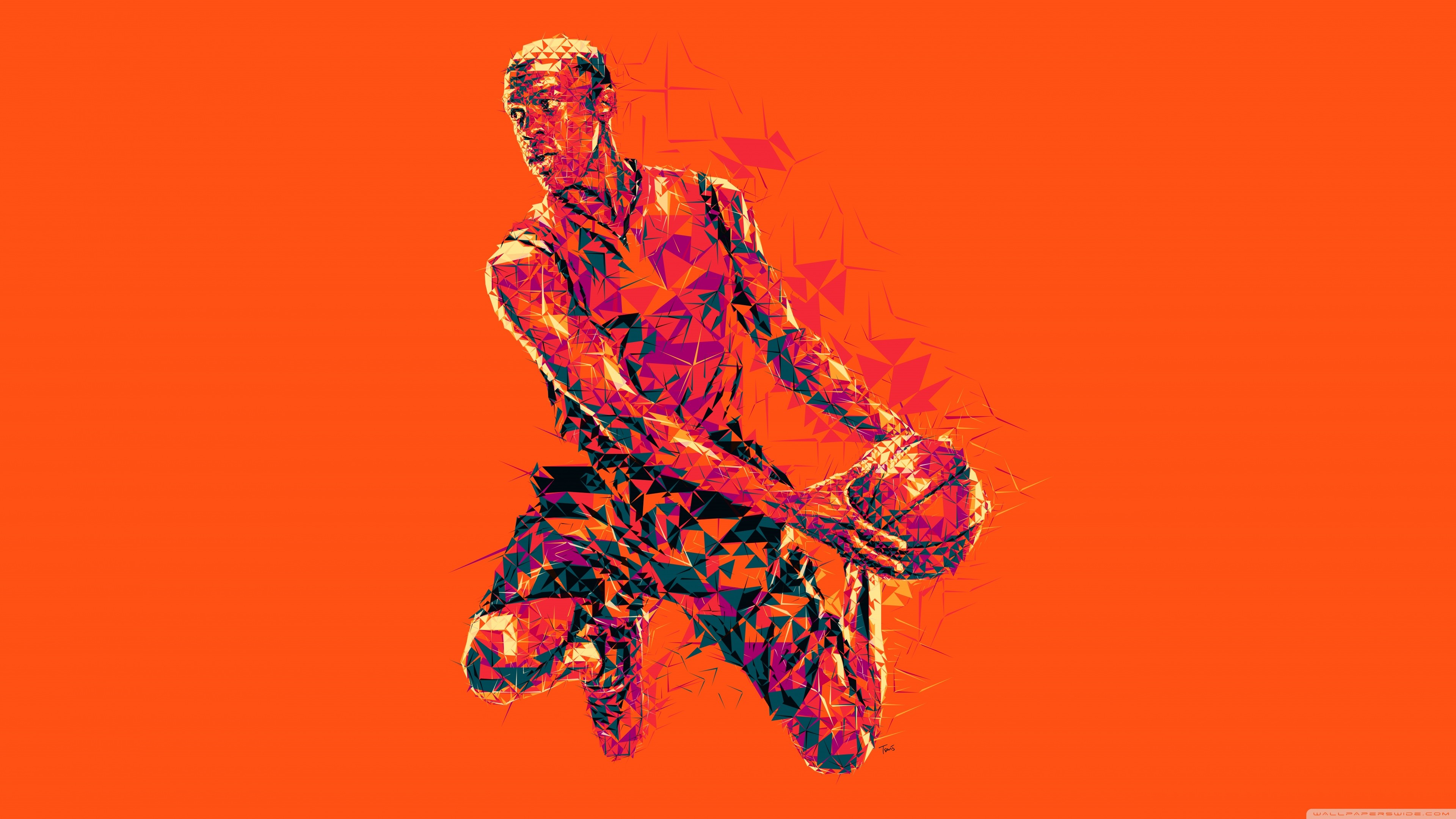 Giocatore di basket, Arte low poly, Arancione, 4K, sfondo per PC