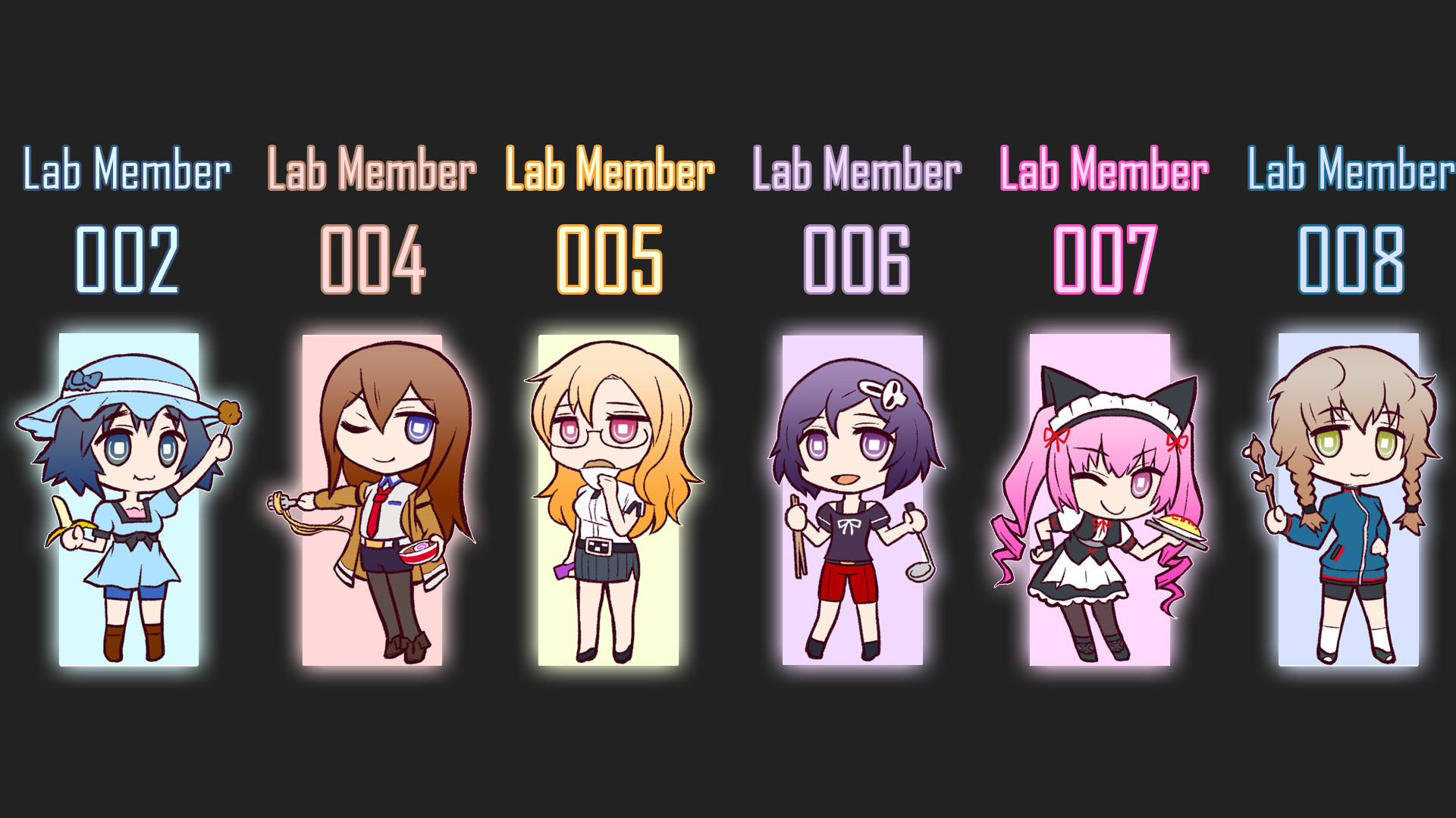 Steins;Gate, Lab Members, Chibi, Kurisu Makise, Mayuri Shiina, Faris NyanNyan, sfondo 1080p
