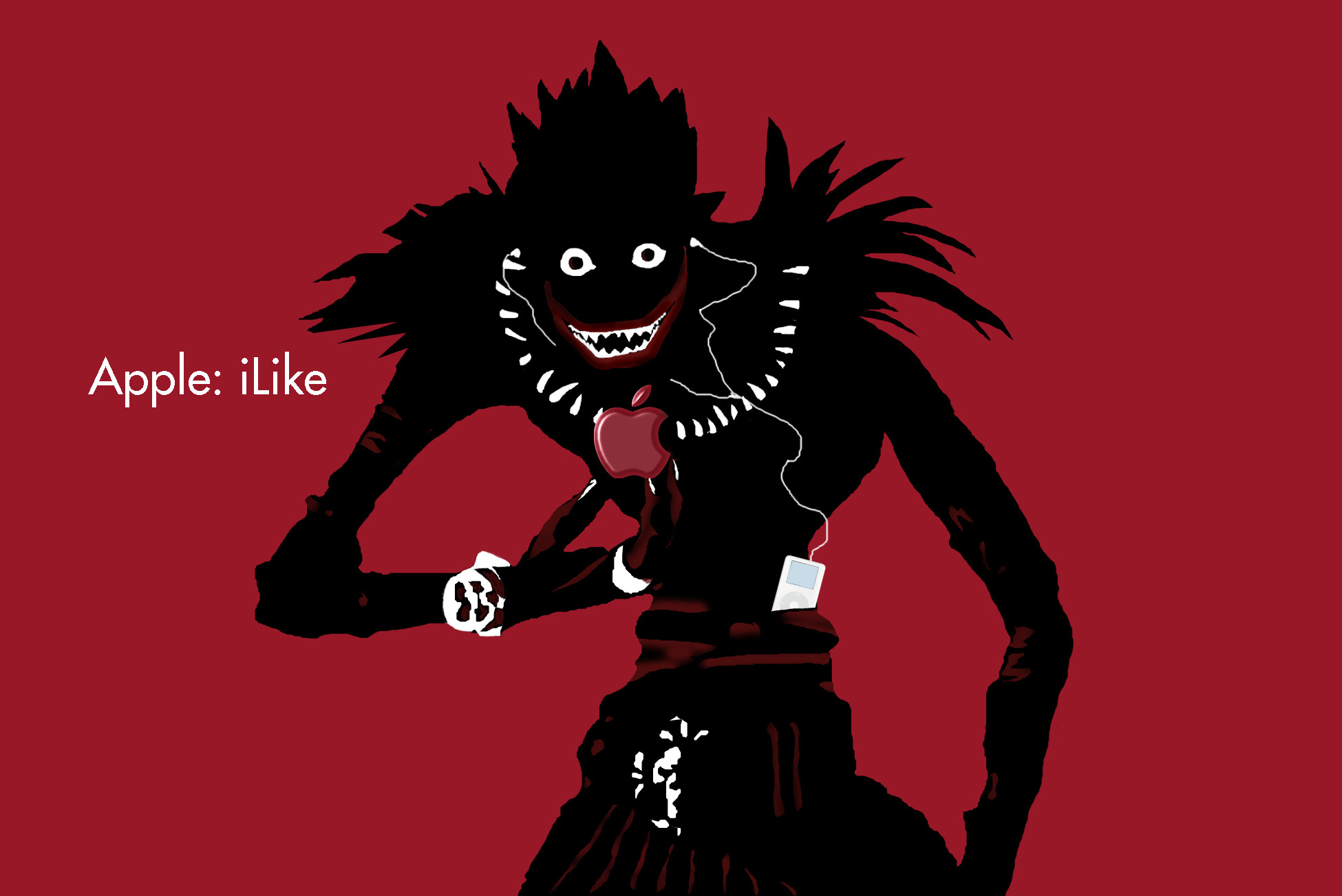 Ryuk, Death Note, iPod, Sfondo rosso, Parodia, Full HD, wallpaper per PC