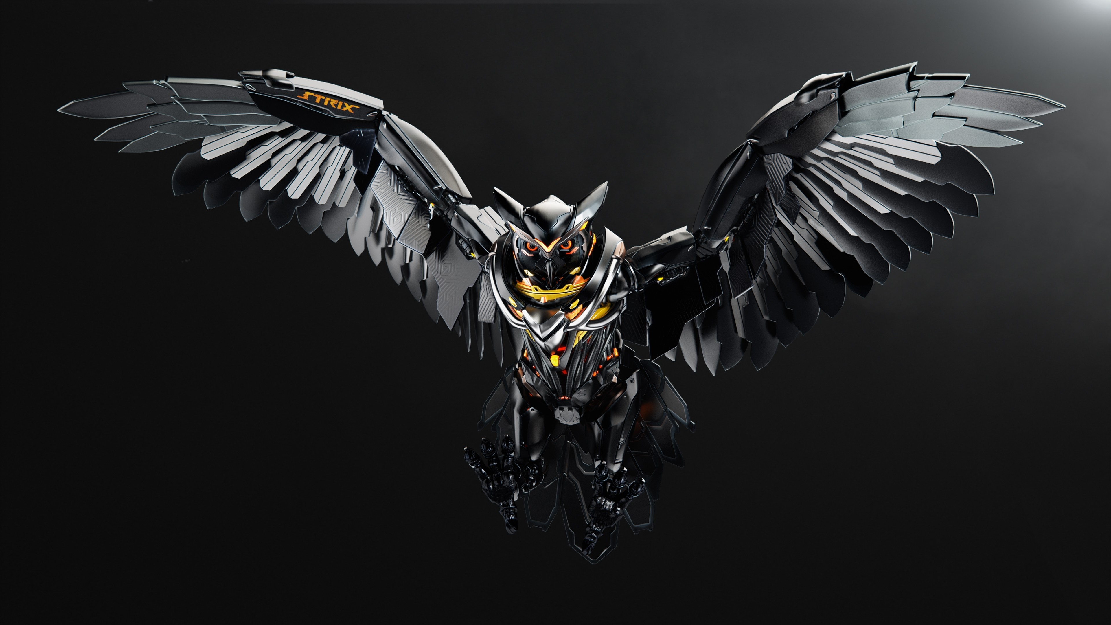 Asus ROG, Gufo meccanico, Robot, Sfondo nero, 4K, wallpaper PC