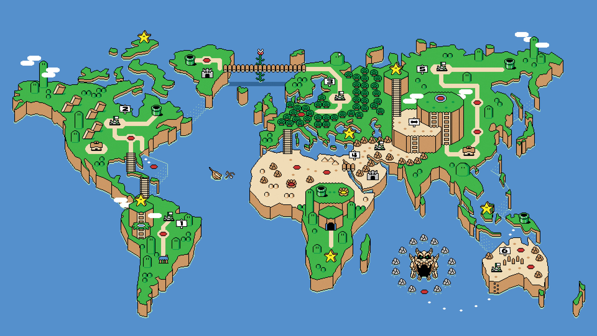 Pixel art, Mappa del mondo, Super Mario World, Stile retrò, Full HD, sfondo per portatile