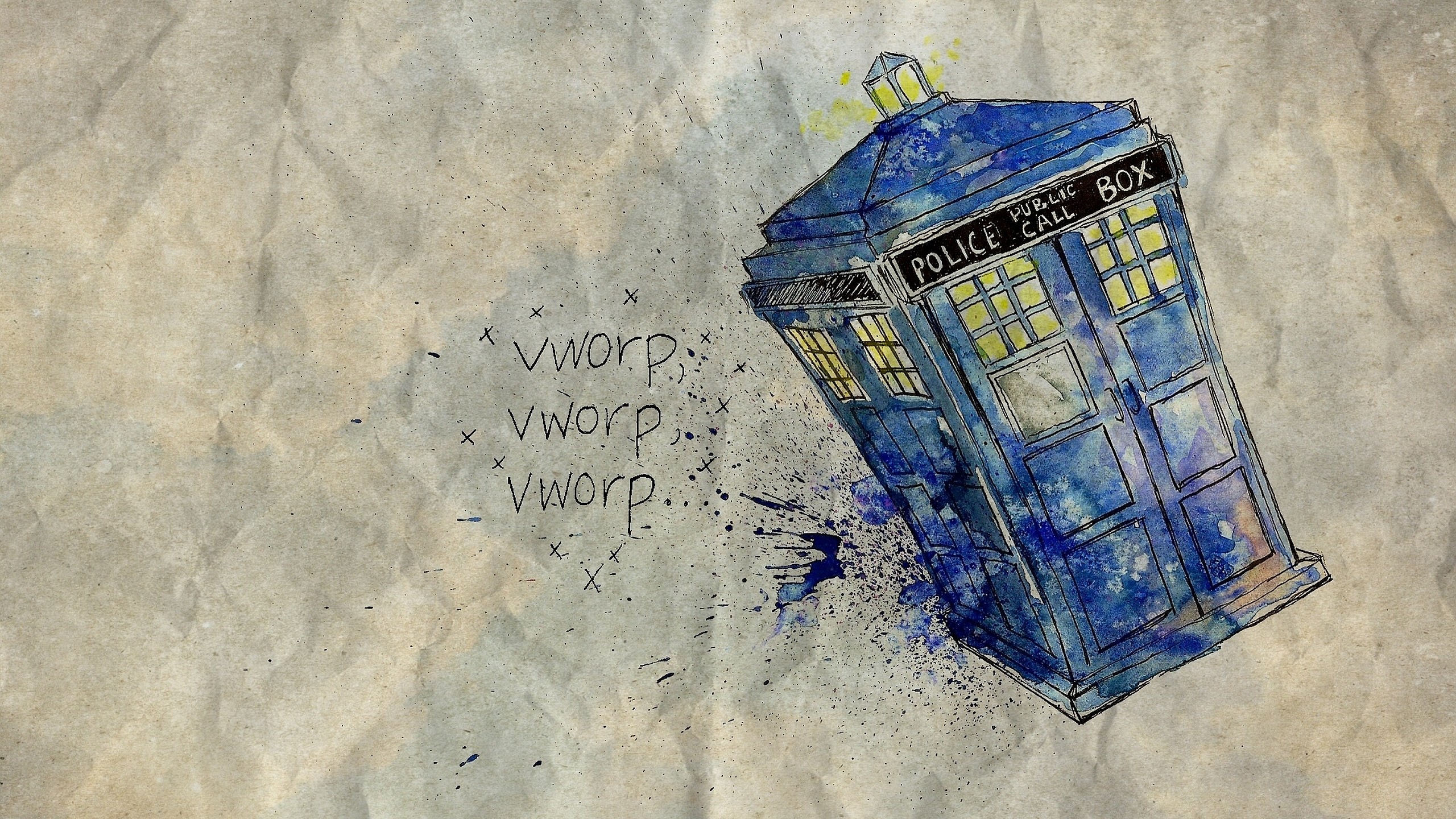 TARDIS, Doctor Who, Vworp, Acquerello, Carta, 2560x1440, immagine di sfondo