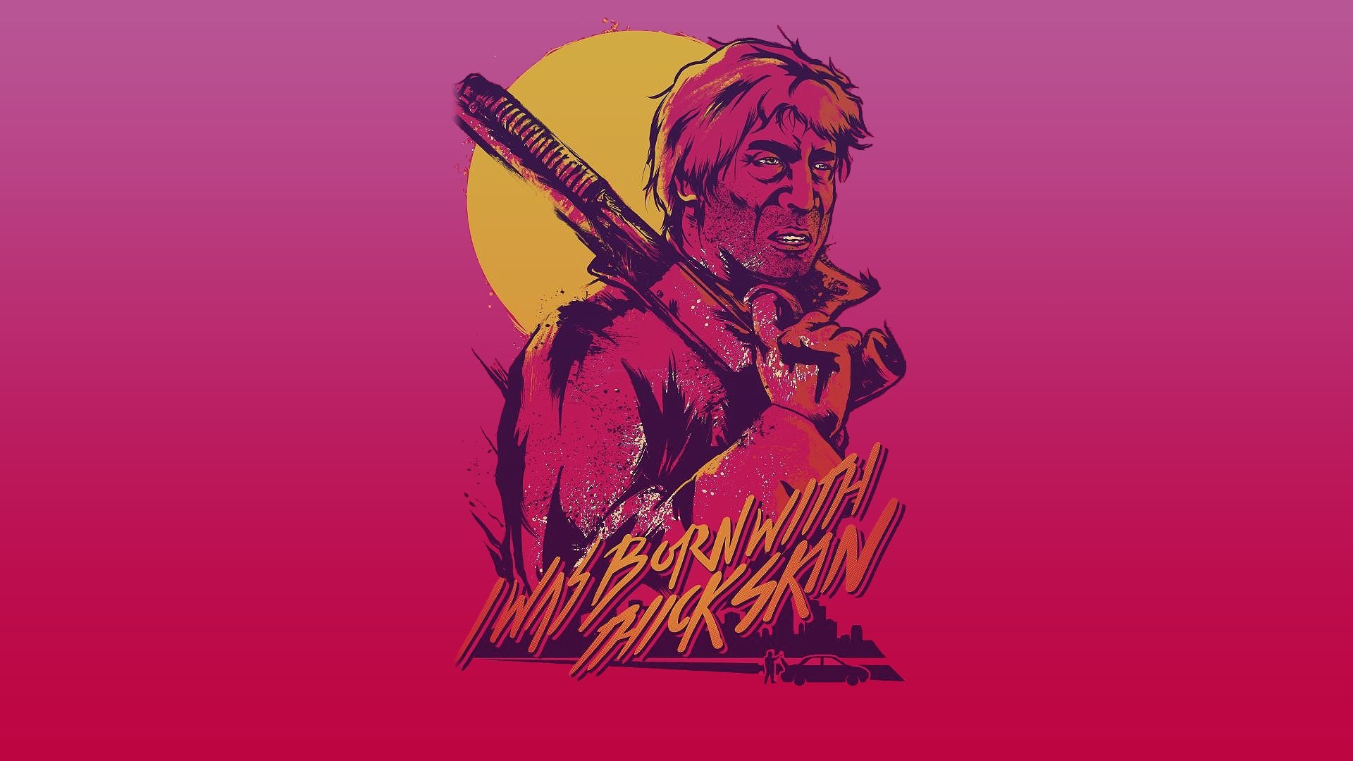 Hotline Miami 2: Wrong Number, Evan Wright, Mazza da baseball, Sfondo rosa, wallpaper desktop Full HD