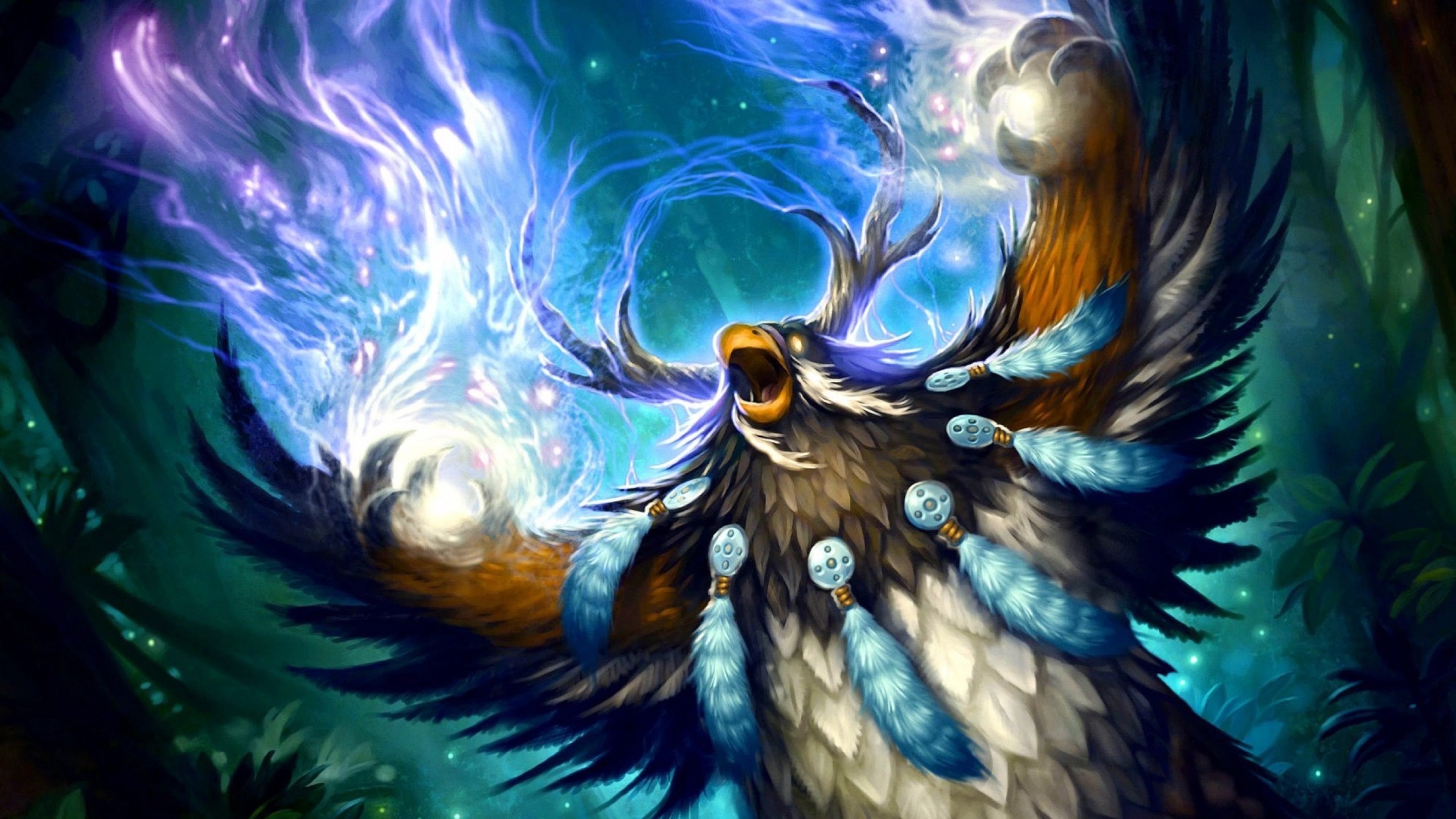 World of Warcraft, Druido, Forma di lunagufo, Magia, Blu, 16:9 4K, sfondo widescreen