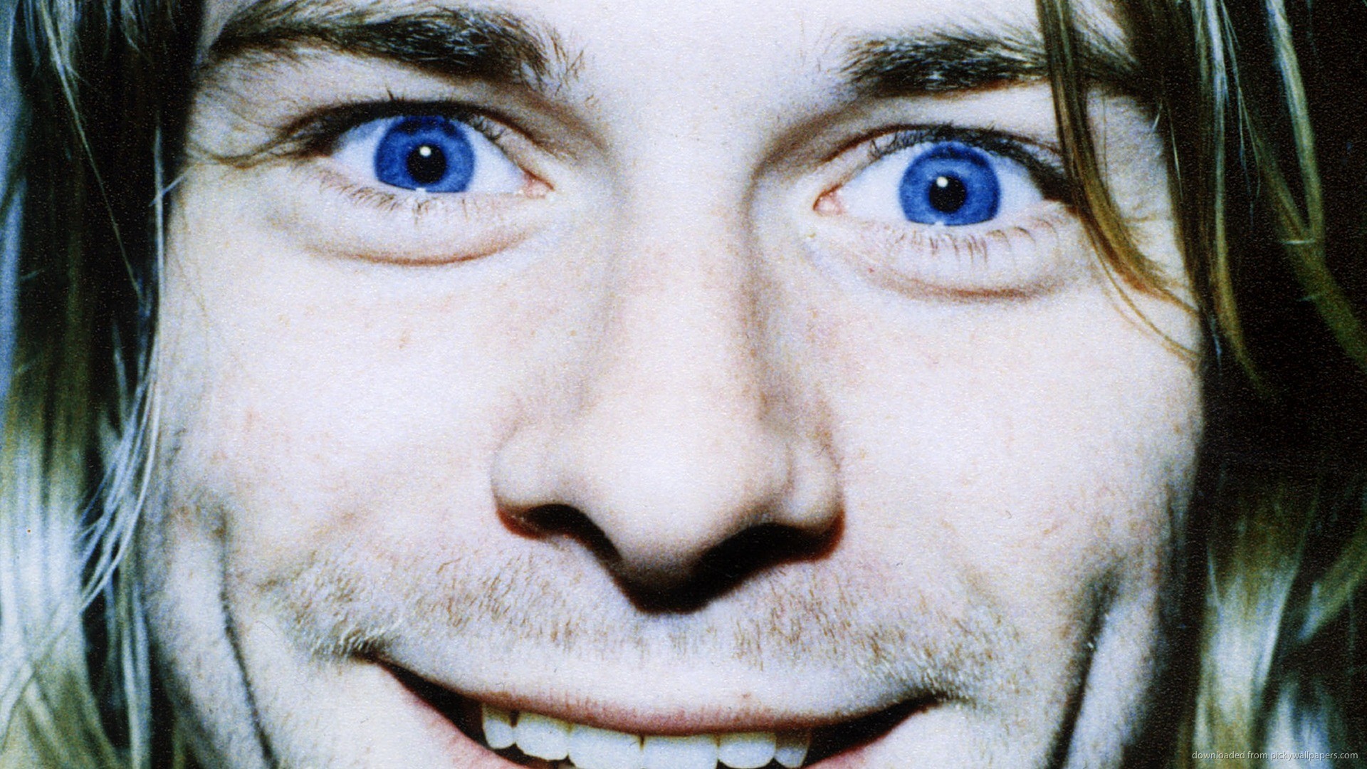 Kurt Cobain, Occhi azzurri, Sorriso, Primo piano, 16:9 Full HD, sfondo widescreen