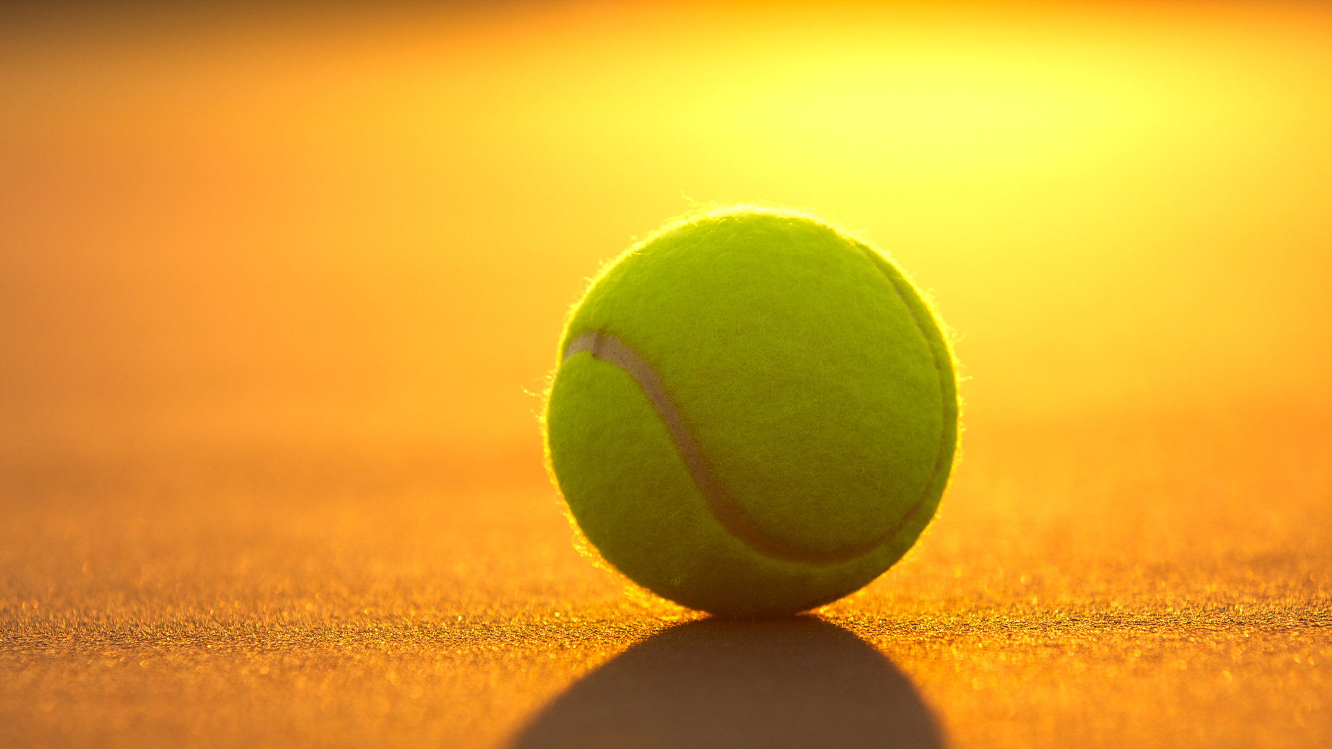 Pallina da tennis, Terra rossa, Tramonto, Arancione, Full HD, wallpaper per PC