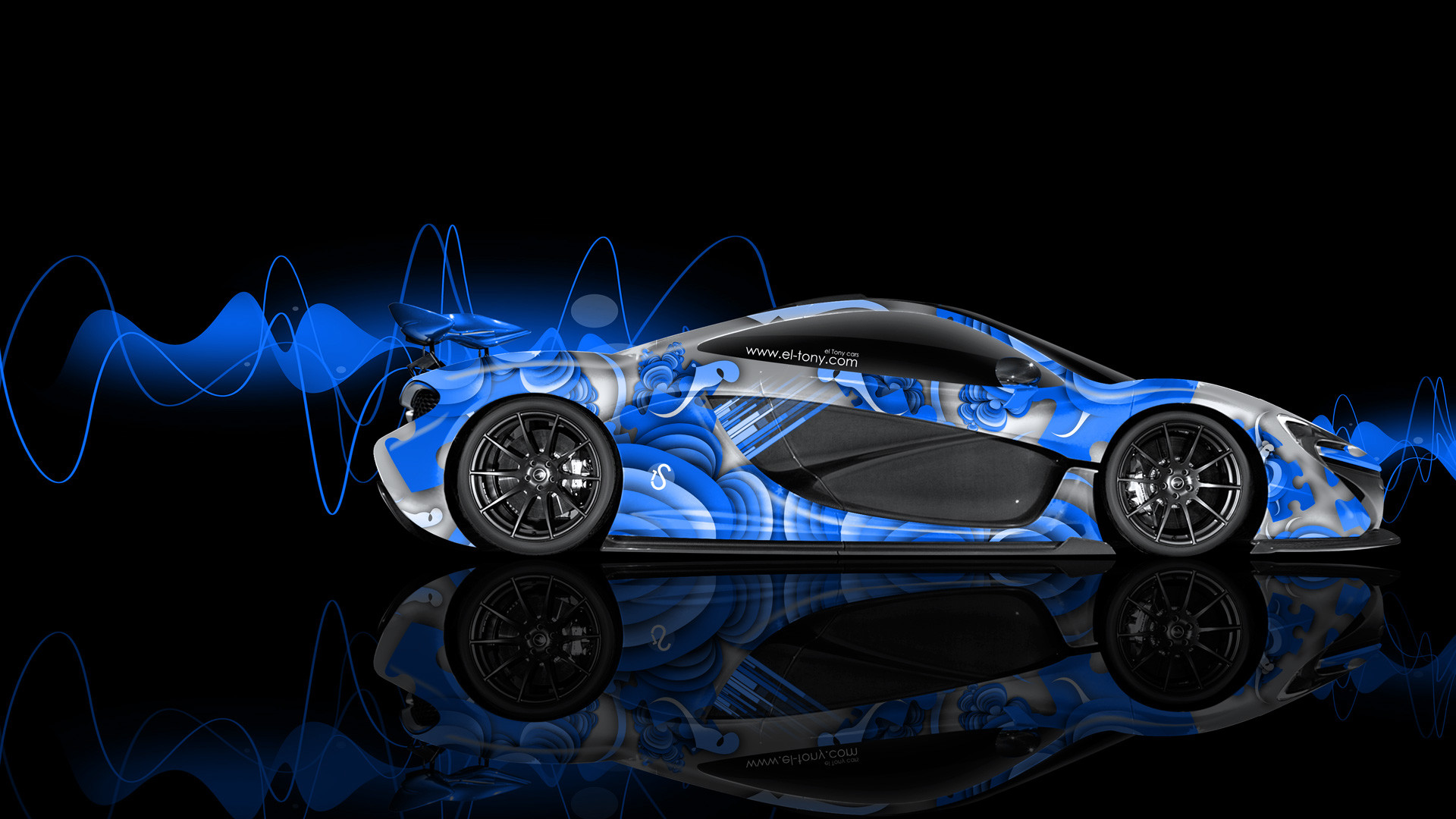 McLaren P1, Arte digitale, Blu, Sfondo nero, Full HD, wallpaper per portatile