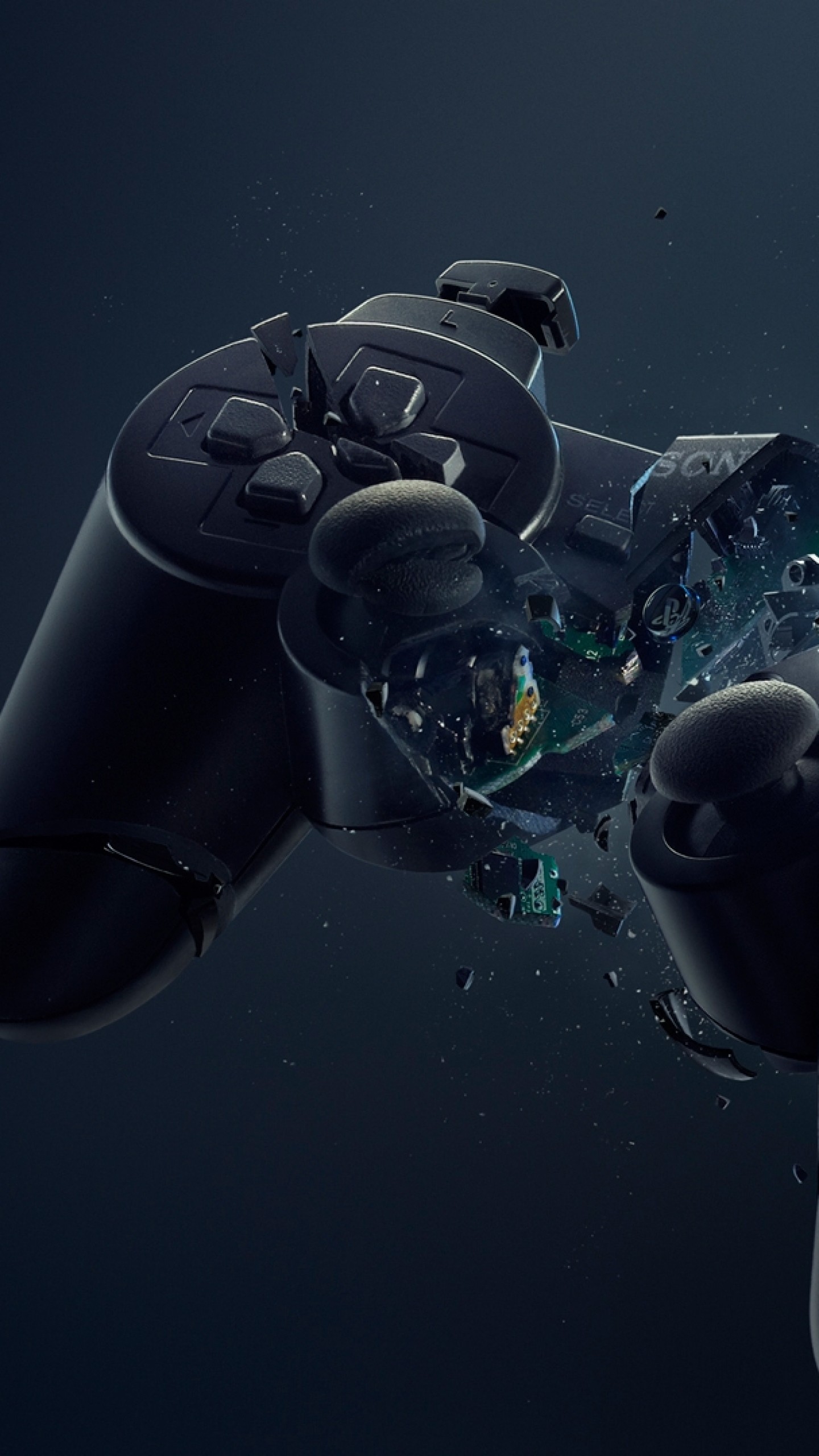 Controller PlayStation, DualShock 3, Frammenti, Toni scuri, QHD+, sfondo per smartphone