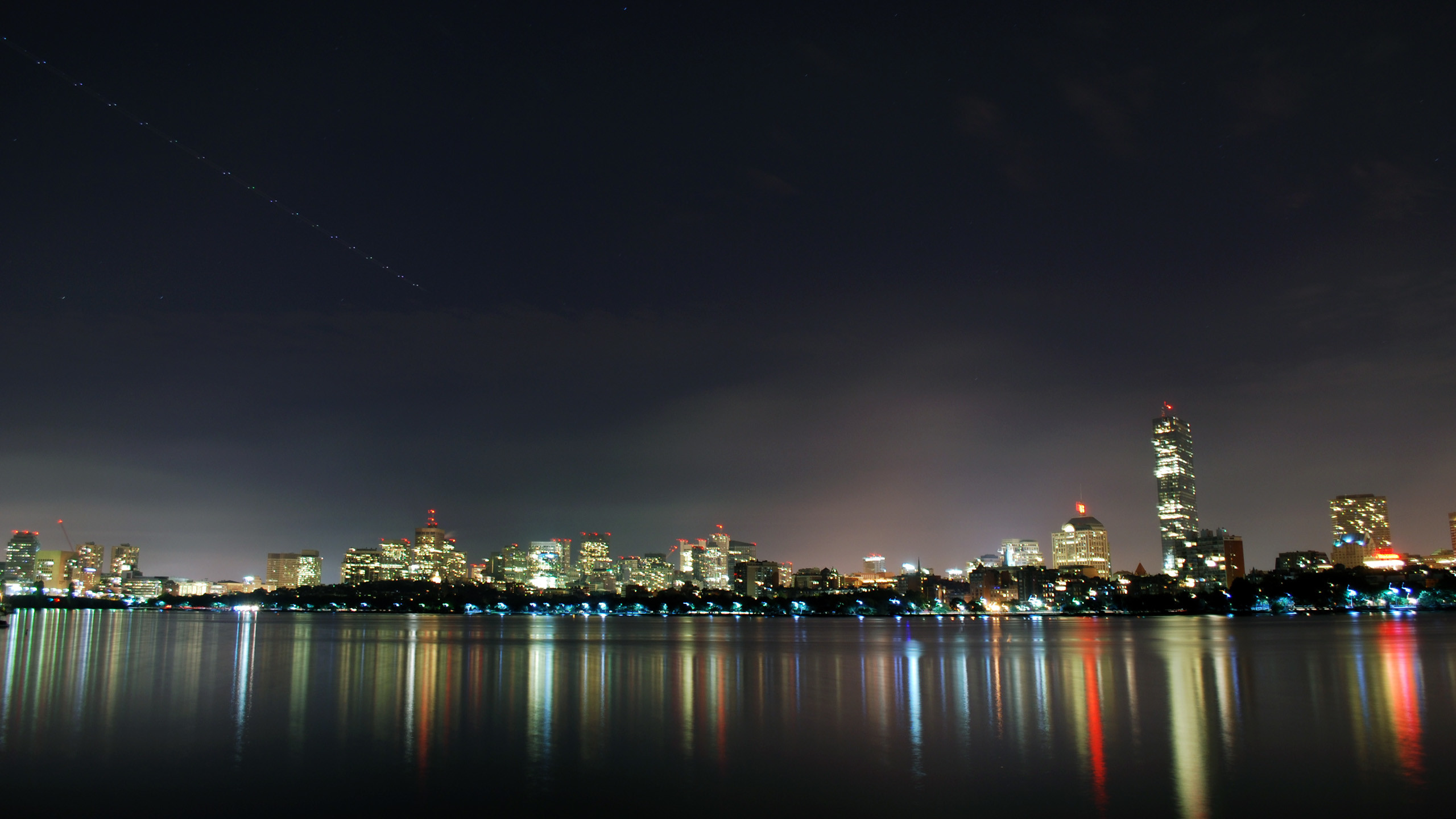 Skyline, Luci della città, Riflesso, Notte, 2K, sfondo per PC