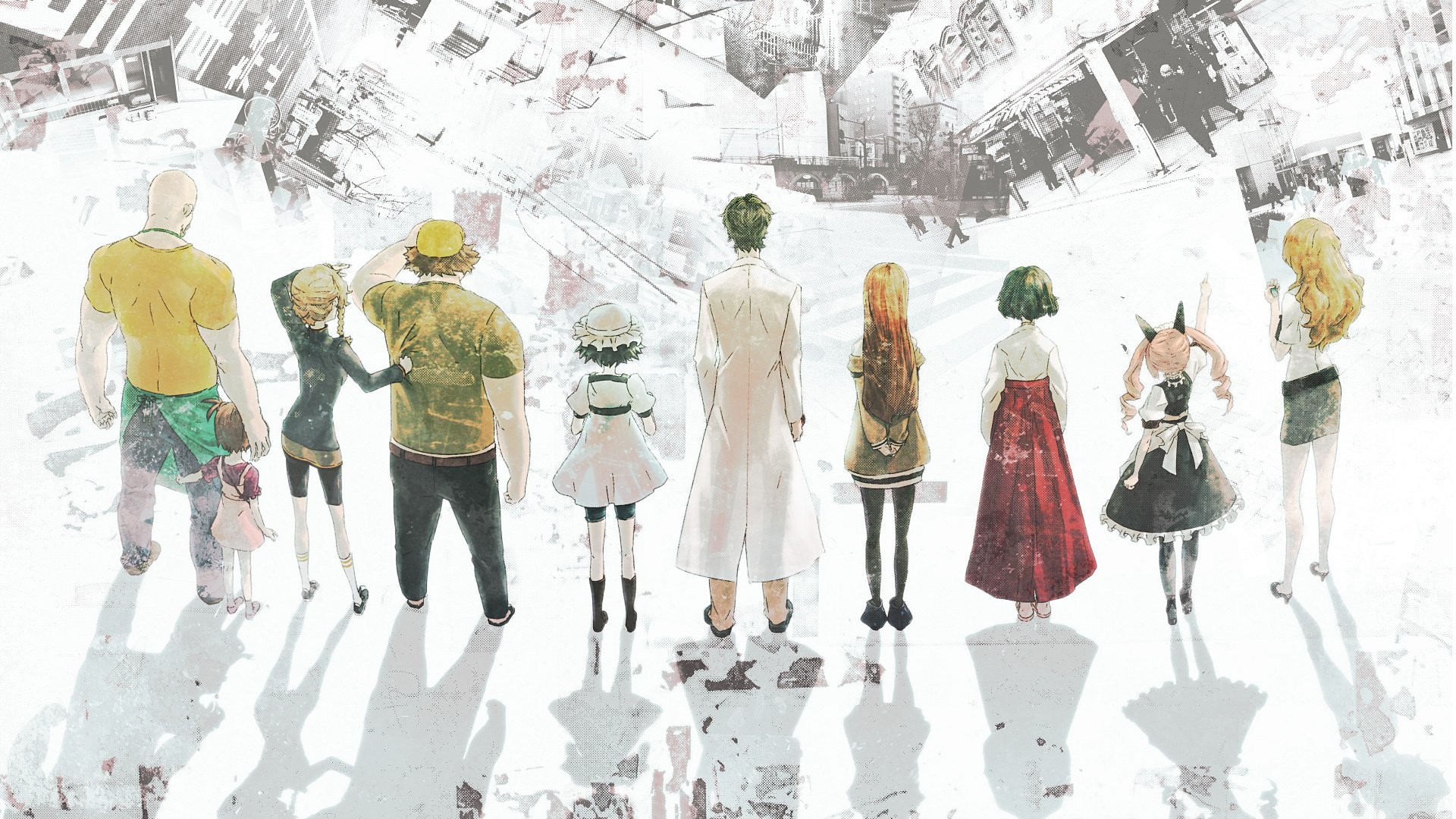 Steins;Gate, Laboratory Members, Rintaro Okabe, Kurisu Makise, Mayuri Shiina, Di spalle, sfondo desktop