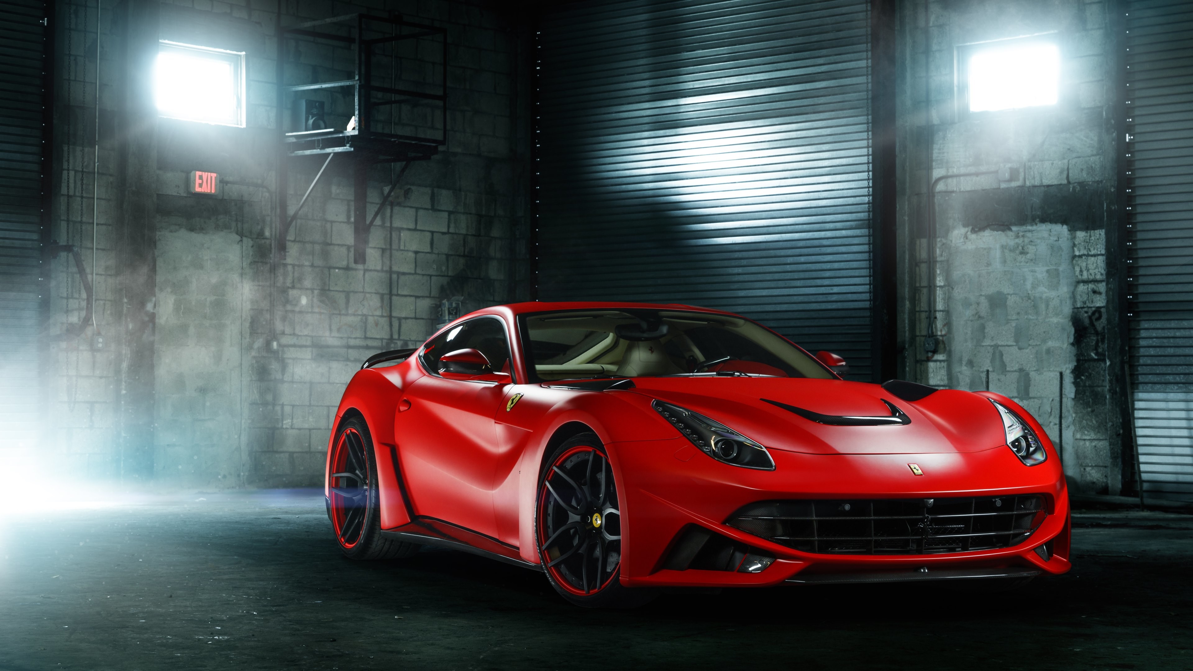 Ferrari F12berlinetta, Ferrari, Garage, Rosso, 4K 2160p, sfondo desktop