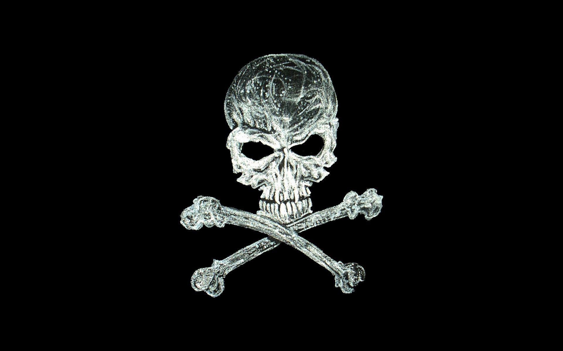 Teschio, Ossa incrociate, Jolly Roger, Sfondo nero, 16:10 Full HD, wallpaper widescreen