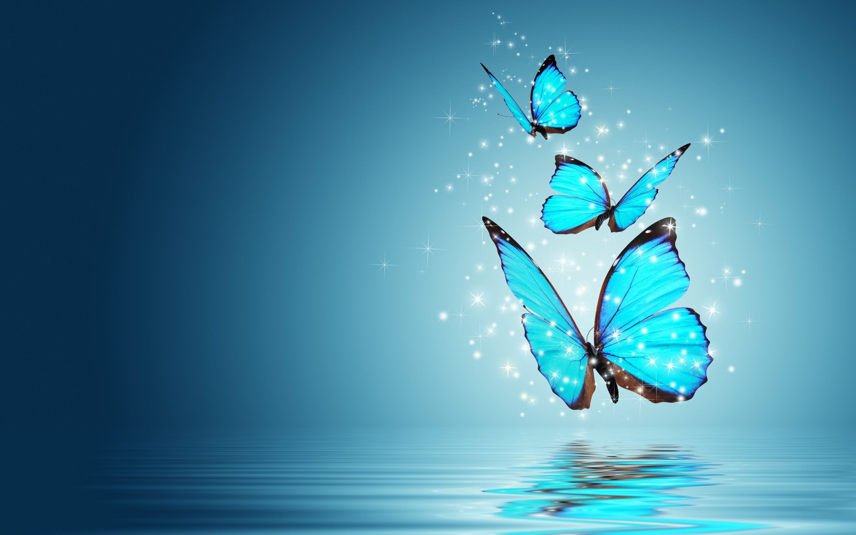 Farfalle azzurre, Acqua, Arte digitale, 2K, sfondo desktop