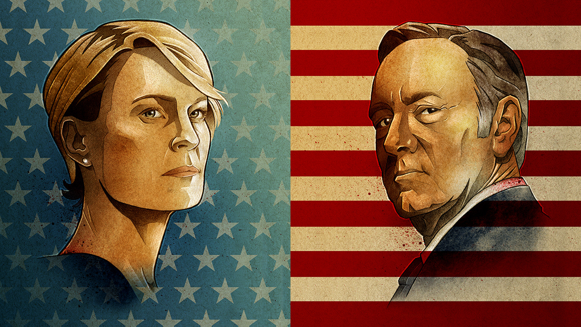 Frank Underwood, Claire Underwood, House of Cards, Bandiera americana, Illustrazione, sfondo per PC