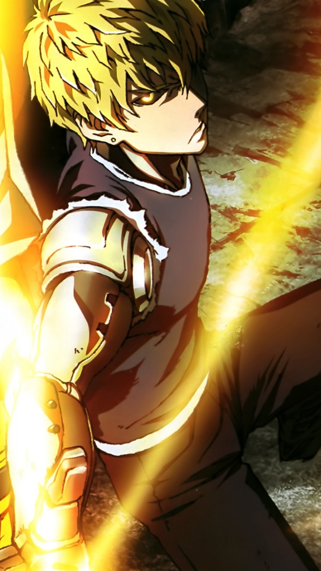 Genos, One Punch Man, Cyborg, Luce gialla, sfondo per iPhone e Android