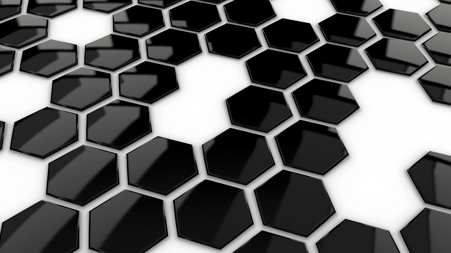 Esagoni, Rendering 3D, Nero lucido, Geometrico, Full HD, sfondo per PC e portatile