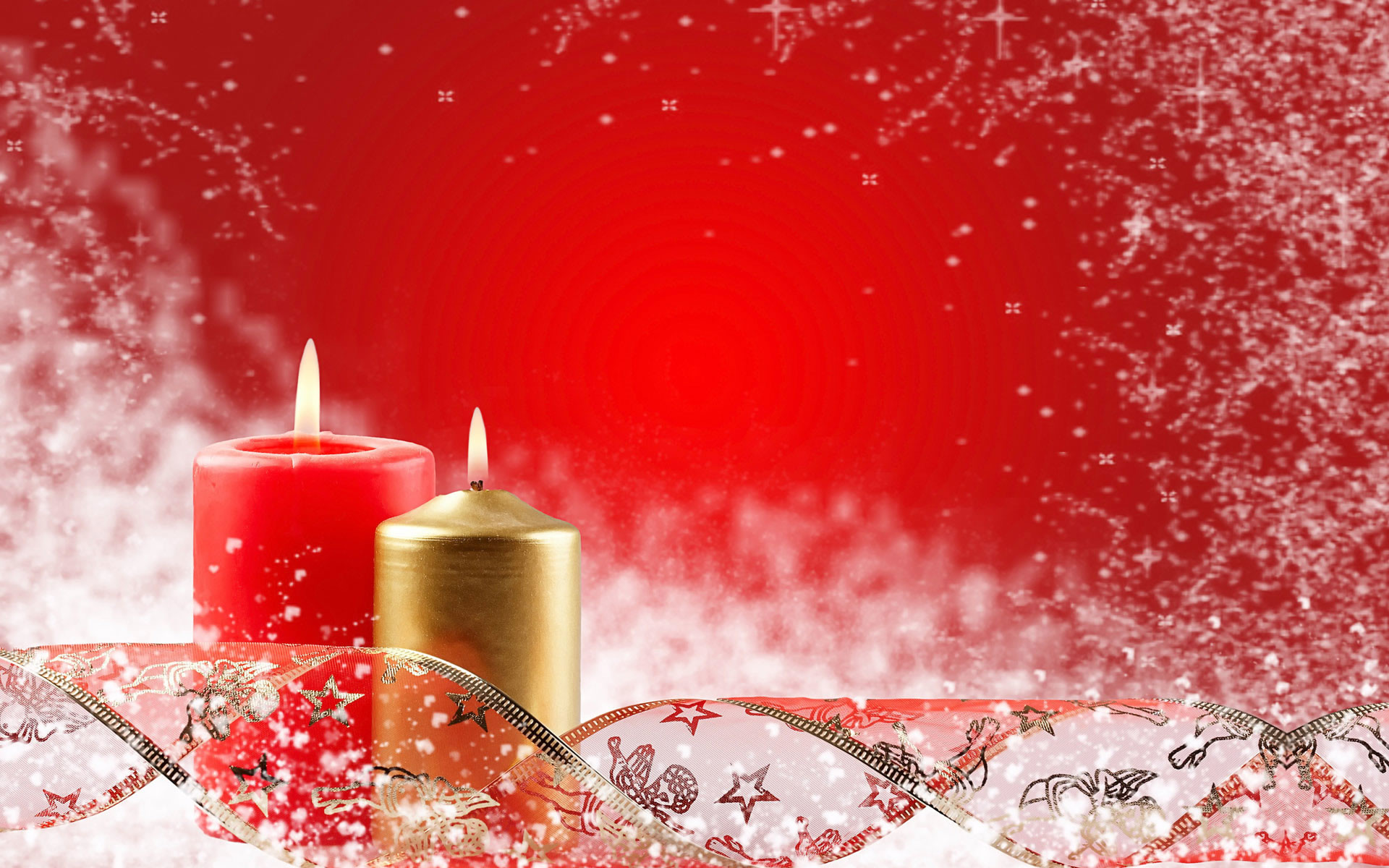 Candele, Rosso, Neve, Decorazioni natalizie, Full HD, immagine di sfondo PC