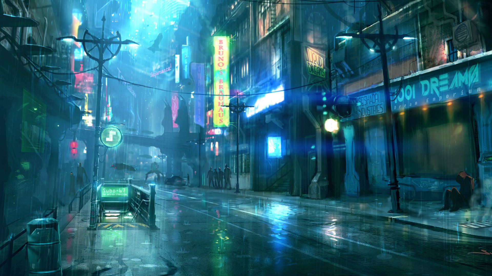 Città cyberpunk, Strada, Pioggia, Neon, Notte, Full HD, wallpaper desktop