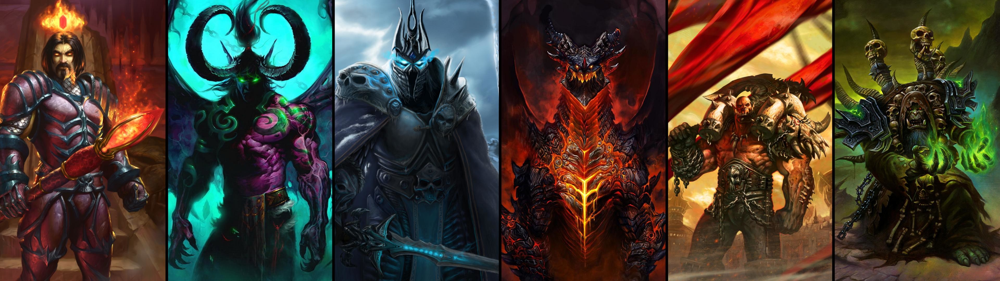 World of Warcraft, Illidan Grantempesta, Re dei Lich, Alamorte, Garrosh Malogrido, Collage, doppio schermo