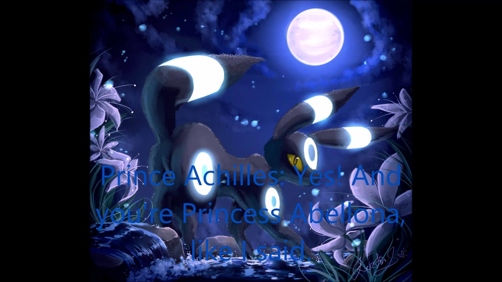 Umbreon, Pokémon, Luna piena, Notte, Fiori, 1920x1080, sfondo per PC