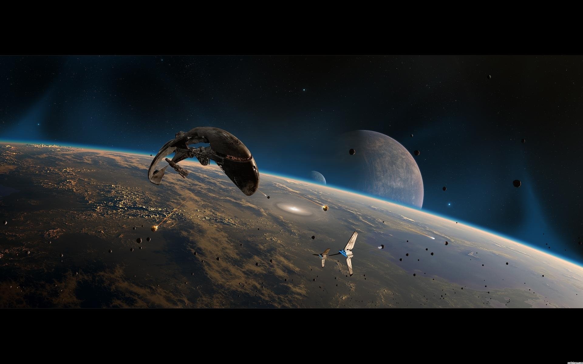 Pianeta, Astronave, Luna, Fantascienza, 1920x1200, sfondo MacBook Pro